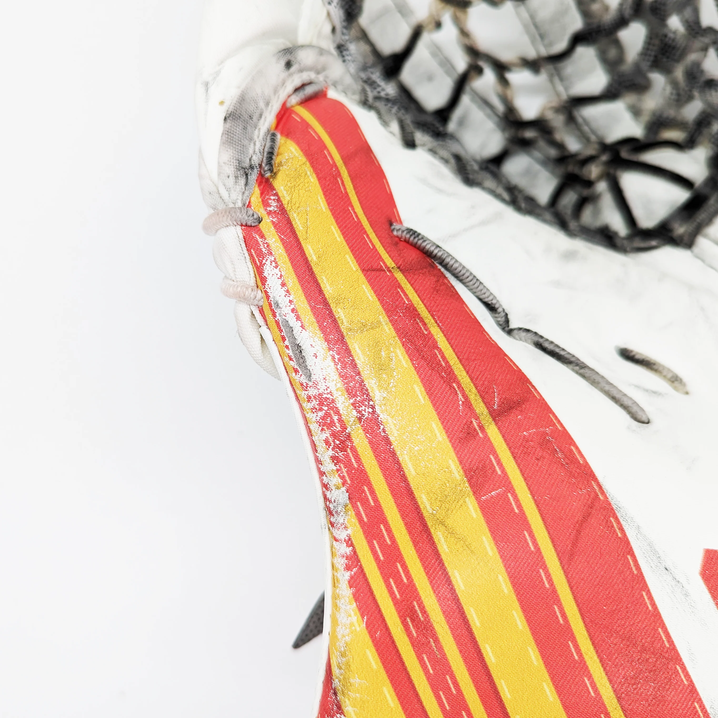 CCM Extreme Flex 5 - Used Pro Stock Goalie Glove (White/Yellow/Red) - Image 4