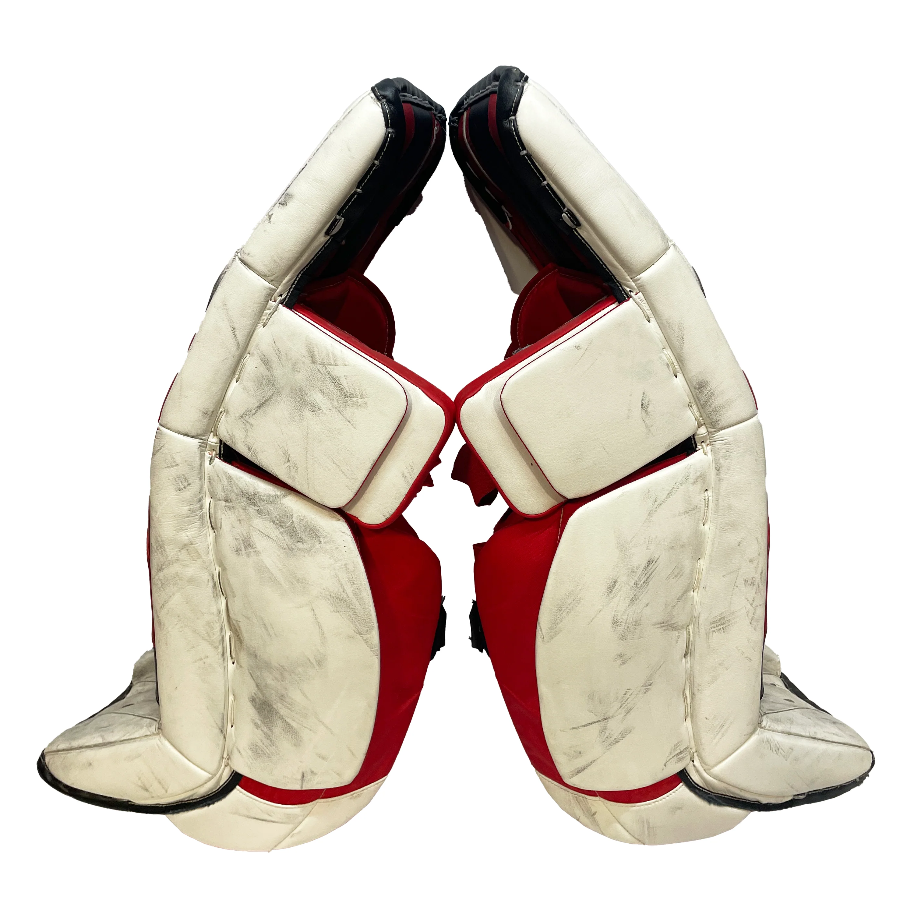 CCM Extreme Flex 5 - Used Pro Stock Goalie Pads (White/Red/Black) - Image 2