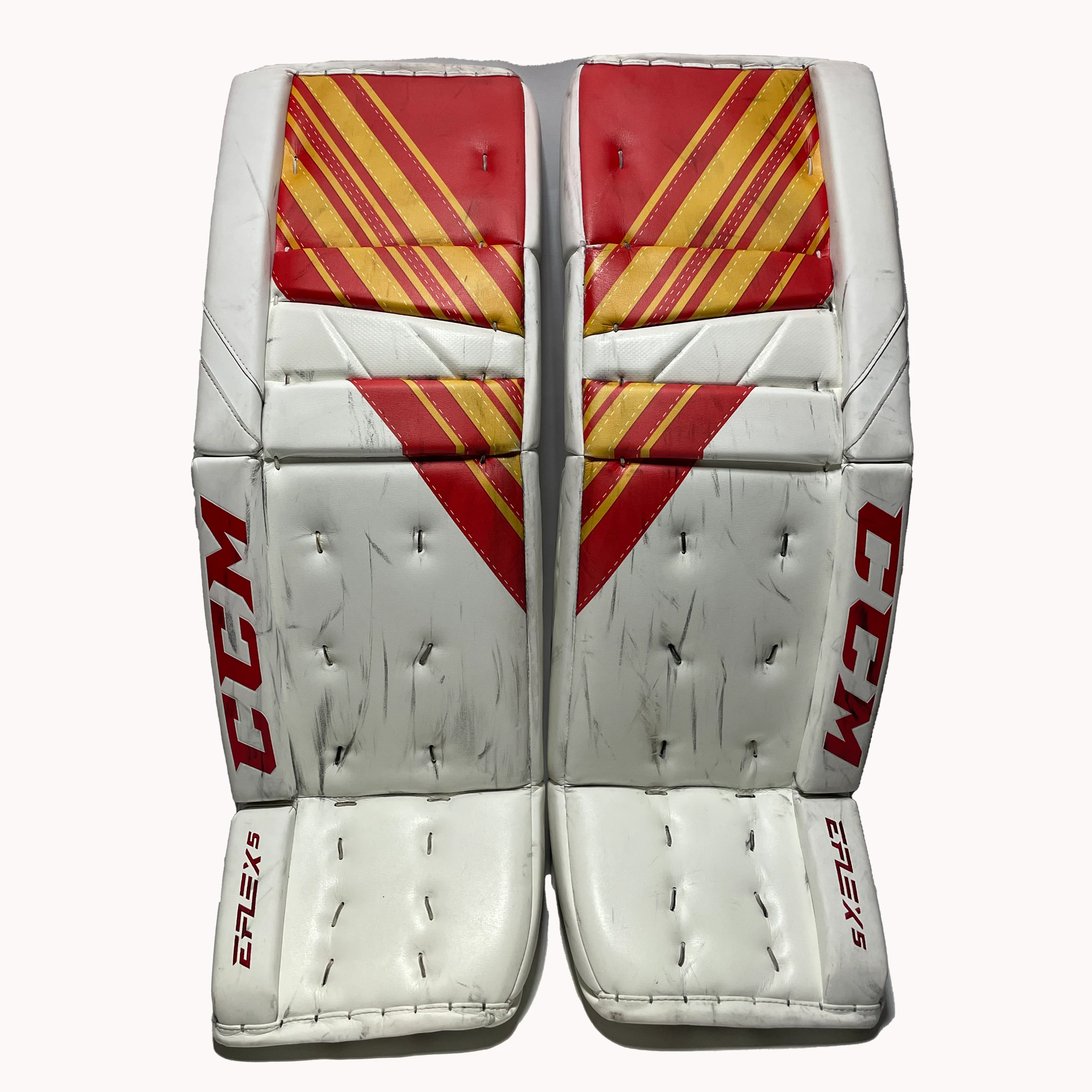 CCM Extreme Flex 5 - Used Pro Stock Goalie Set (White/Red/Yellow) - Image 2