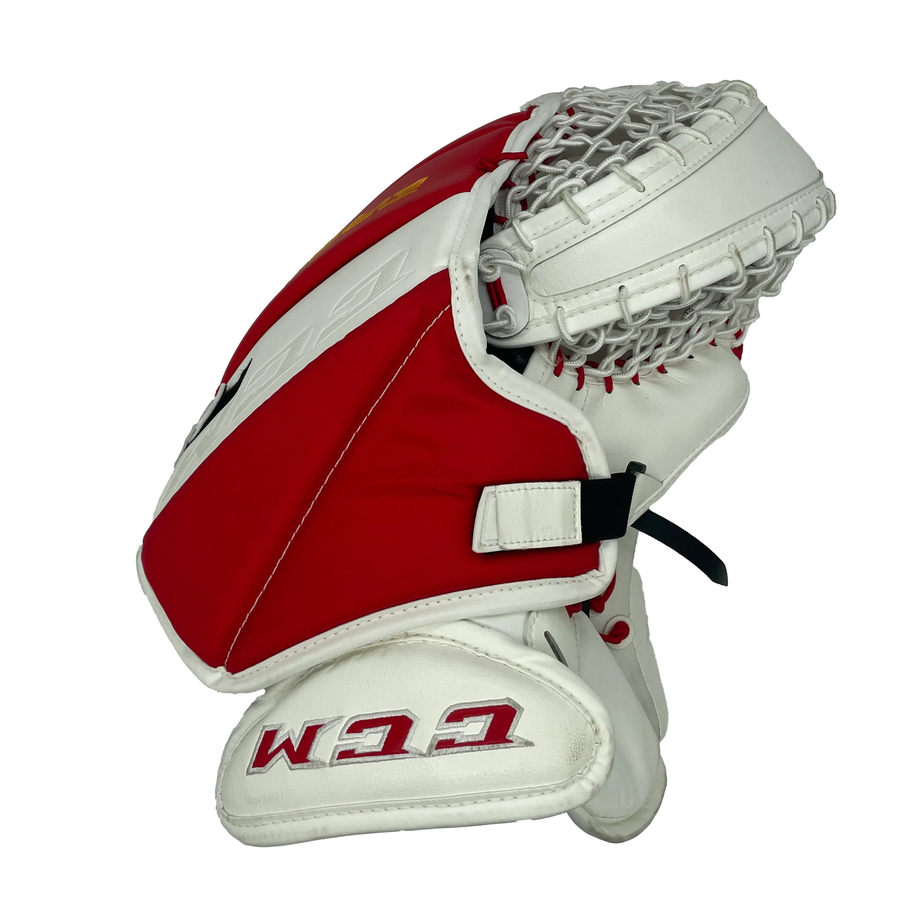 CCM Extreme Flex 5 - Used Pro Stock NHL Goalie Glove - Jacob Markstrom (White/Red/Yellow) - Image 3