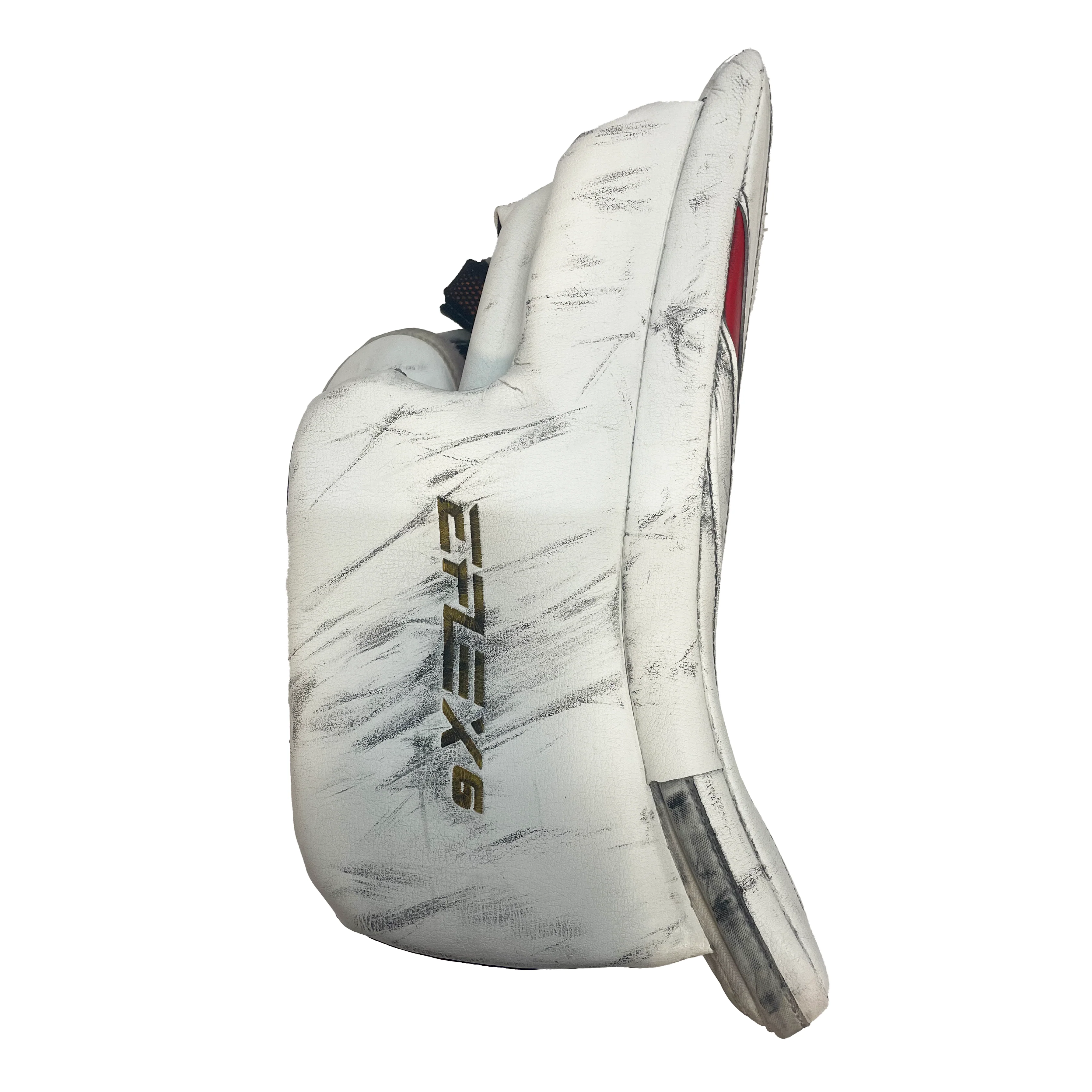 CCM Extreme Flex 6 - Used AHL Pro Stock Goalie Blocker (White/Red) - Image 2