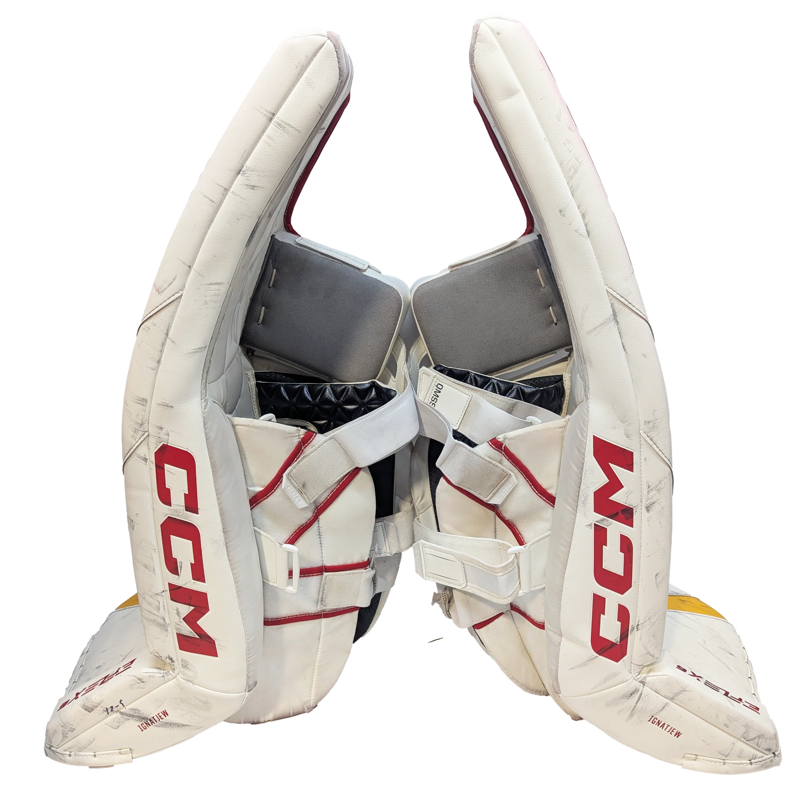 CCM Extreme Flex 6 - Used AHL Pro Stock Senior Goalie Full Set (White/Red/Yellow) - Image 3