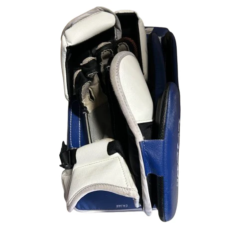 CCM Extreme Flex 6 - Used Pro Stock Goalie Blocker (White/Blue/Yellow) - Image 3