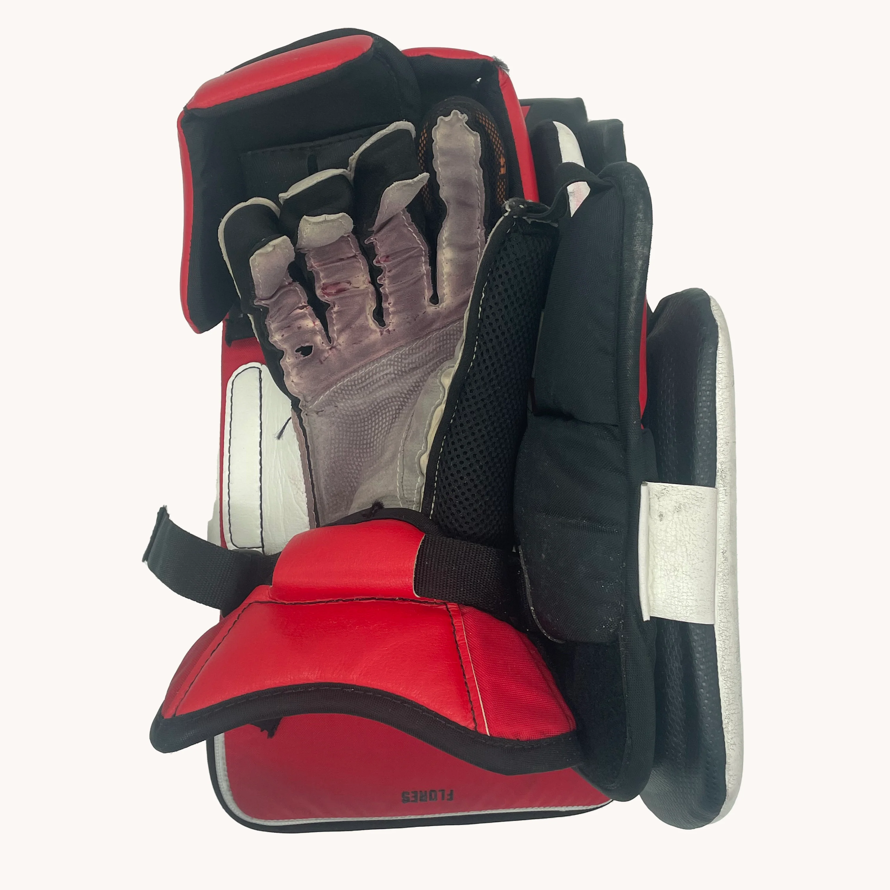 CCM Extreme Flex 6 - Used Pro Stock Goalie Blocker (White/Red/Black) - Image 4