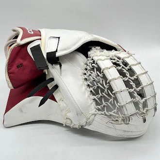 CCM Extreme Flex 6 - Used Pro Stock Goalie Glove (White/Maroon/Black) - Image 3