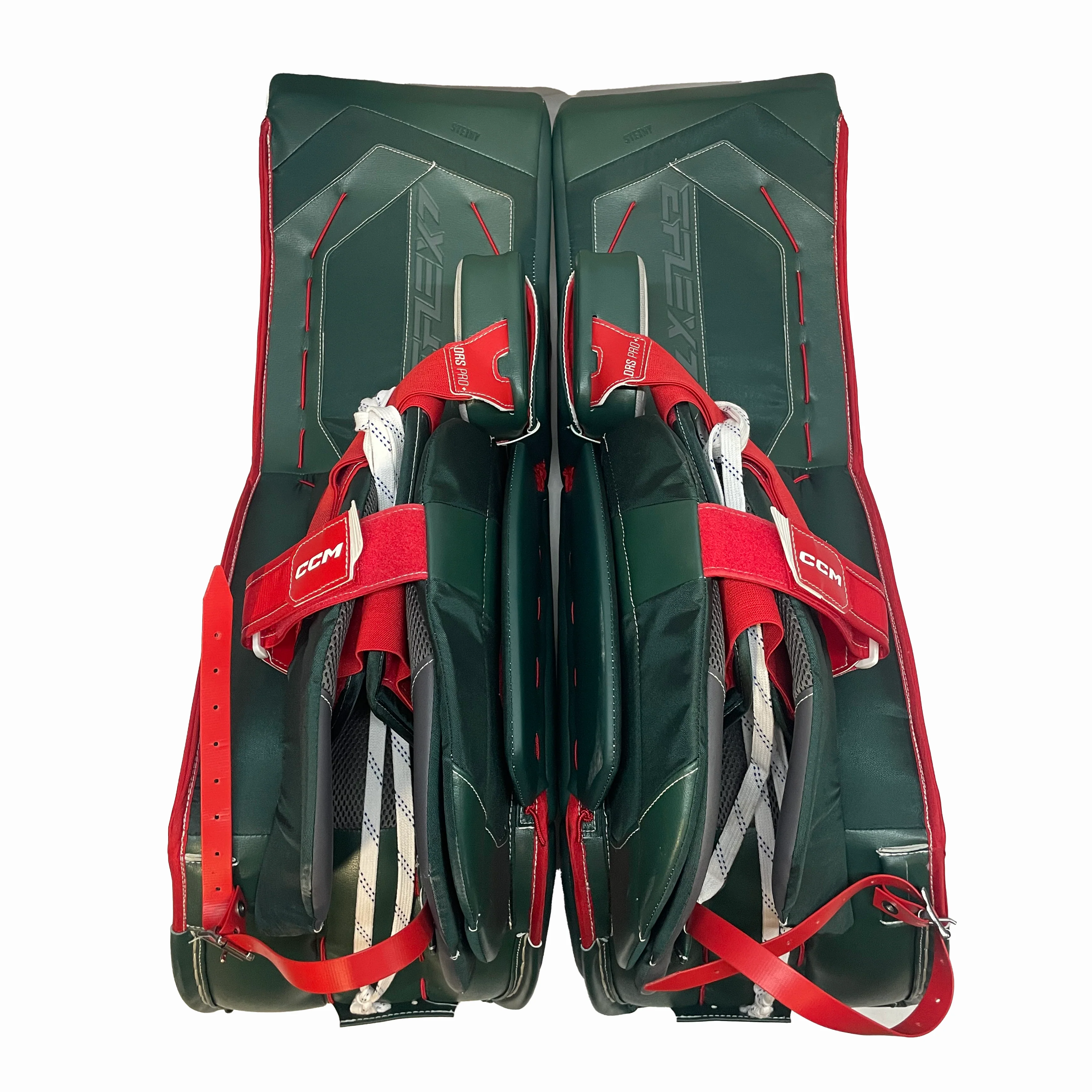 CCM Extreme Flex 7 Pro - CHL Pro Stock Goalie Pads (White/Red/Green) - Image 4