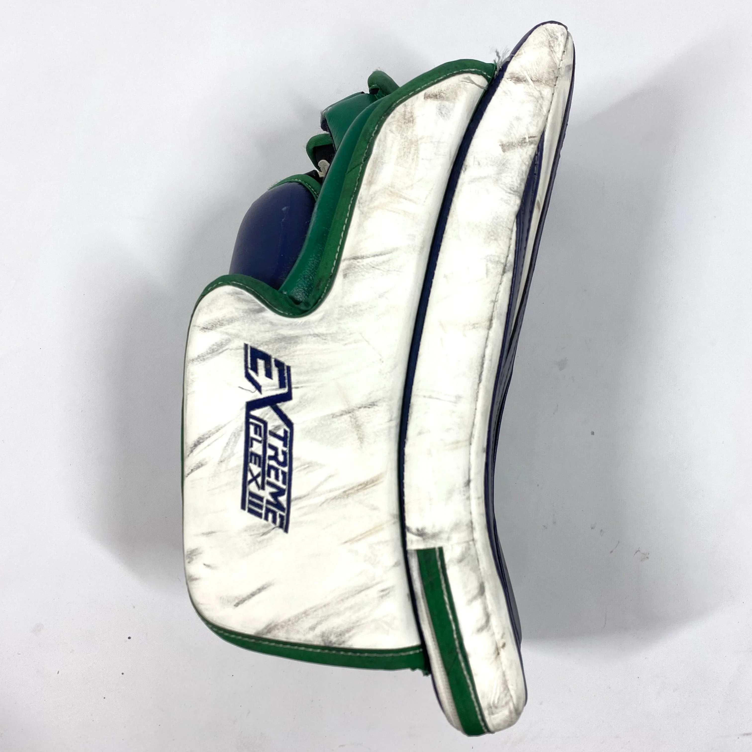 CCM Extreme Flex III - Used Pro Stock Goalie Blocker (Navy/Green/Gold) - Image 2