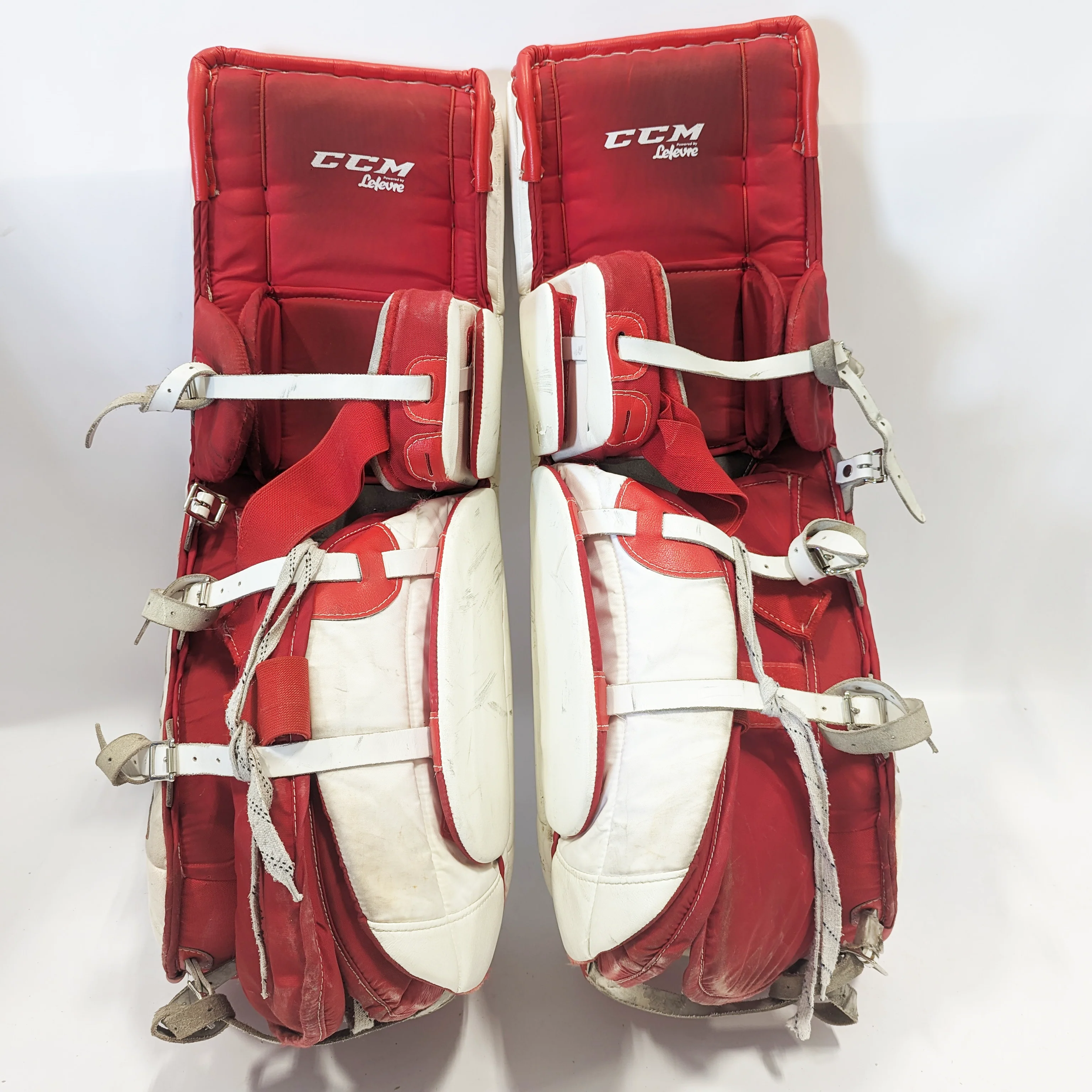 CCM Extreme Flex III - Used Pro Stock Senior Goalie Pads (White/Red) - Image 4