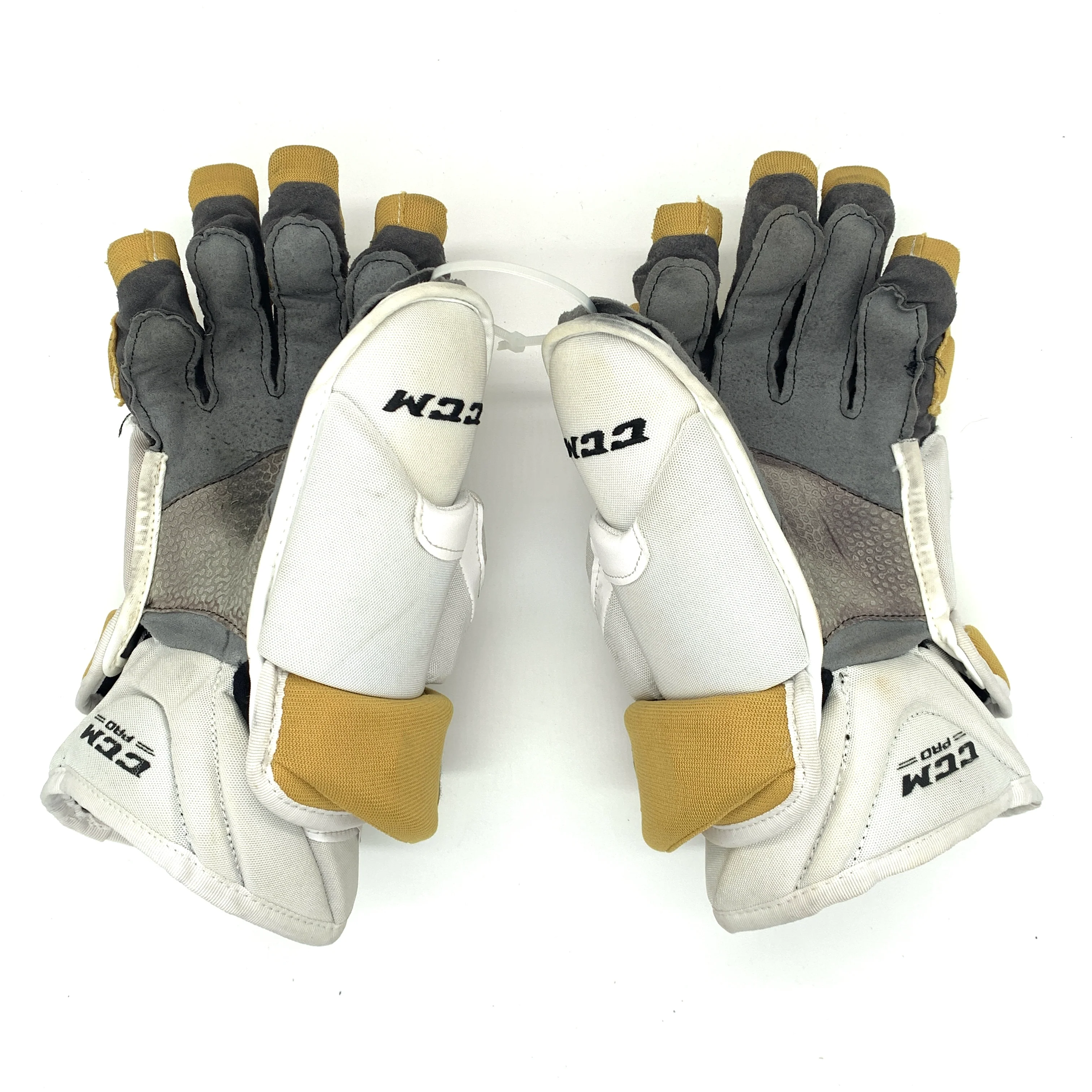 CCM HG12PP - Used NHL Pro Stock Glove - Vegas Golden Knights - Brayden McNabb (White/Gold) - Image 2
