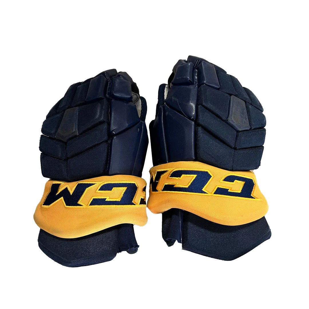 CCM HG42 - Used Pro Stock Hockey Gloves (Navy/Yellow)