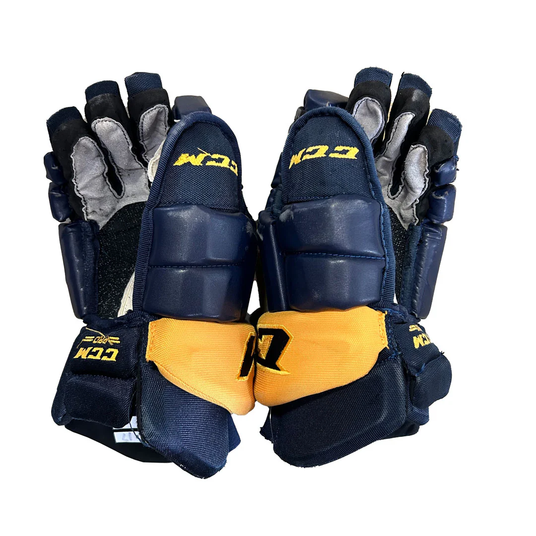 CCM HG42 - Used Pro Stock Hockey Gloves (Navy/Yellow) - Image 2