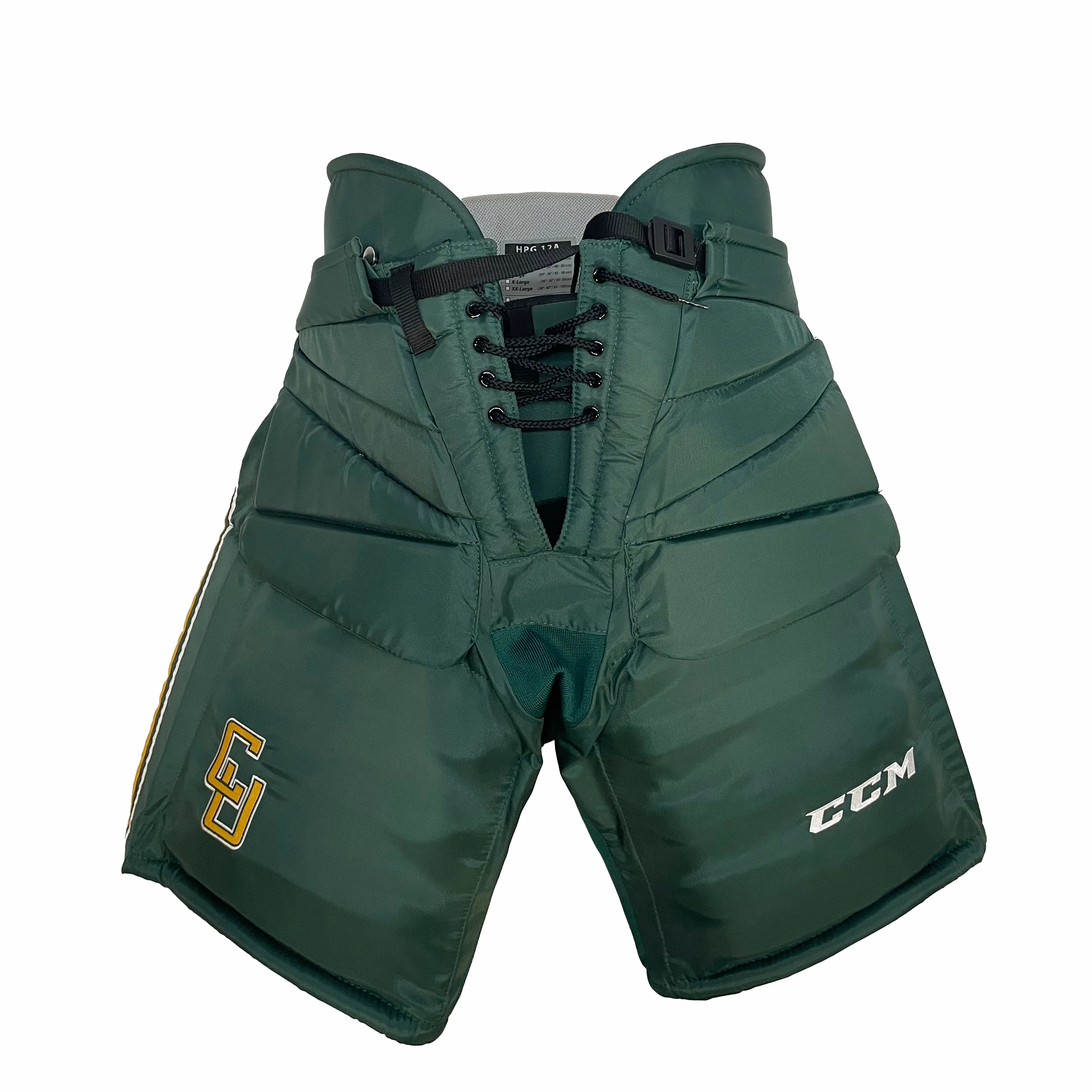CCM HPG12A - NCAA Pro Stock Hockey Goalie Pants (Green/Yellow/White)