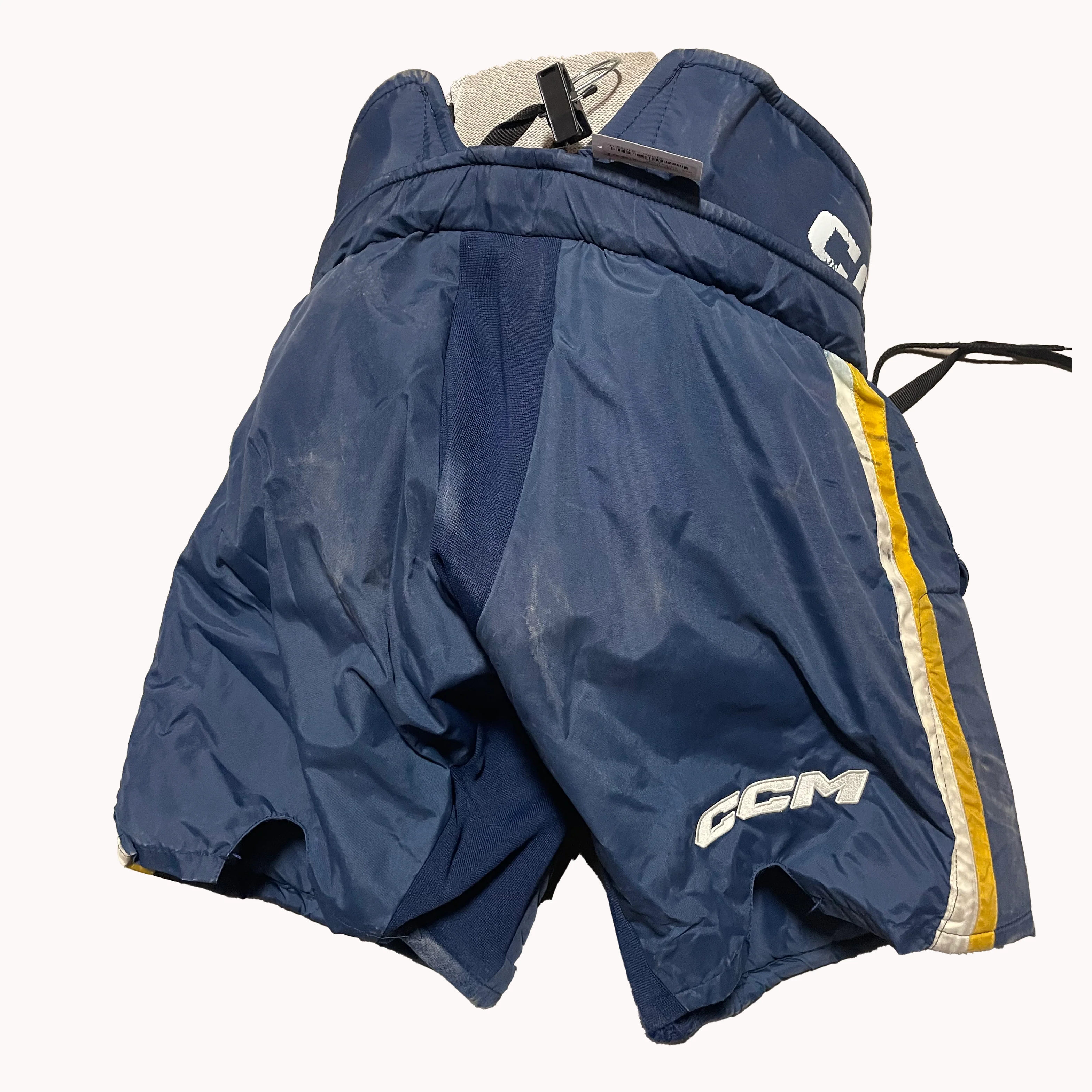 CCM HPG12A - OHL Used Pro Stock Hockey Goalie Pants (Blue/White/Yellow) - Image 2