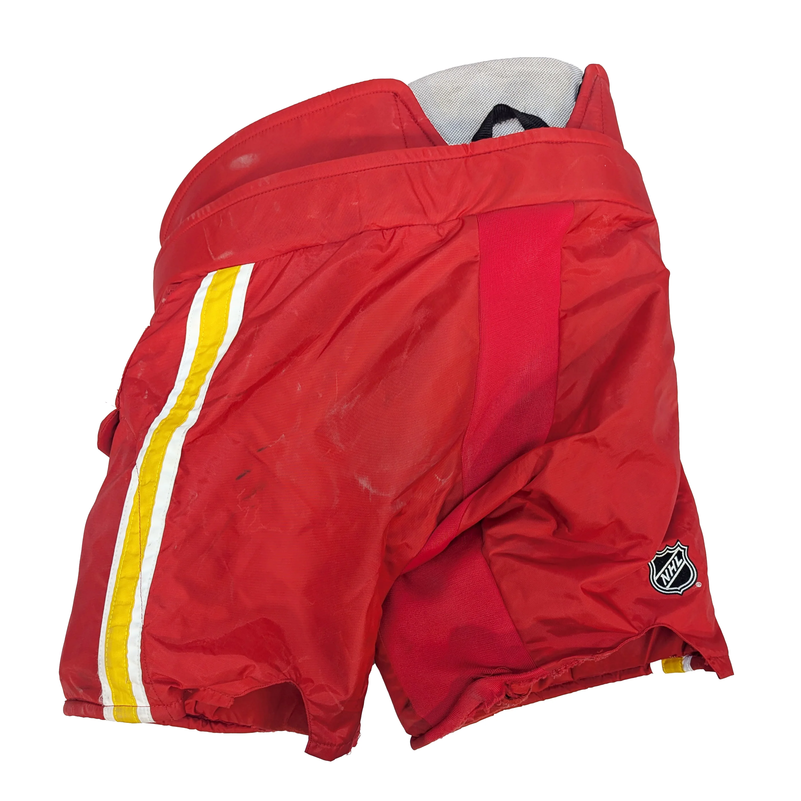 CCM HPG14A - NHL Used Pro Stock Hockey Goalie Pants - Calgary Flames (Red/Yellow) - Image 2