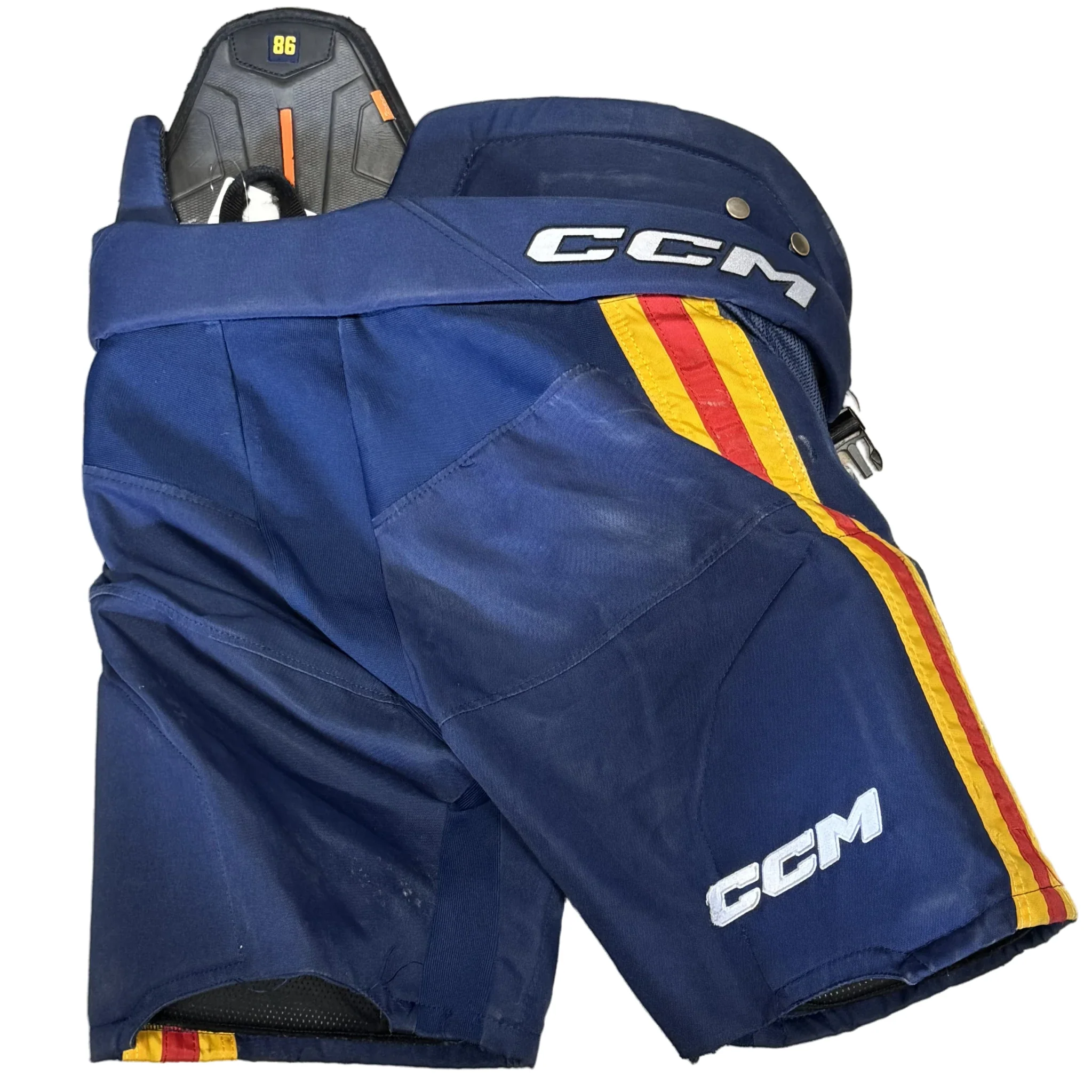 CCM HPTK - Used Pro Stock Hockey Pants (Navy/Yellow/Red) - Image 2