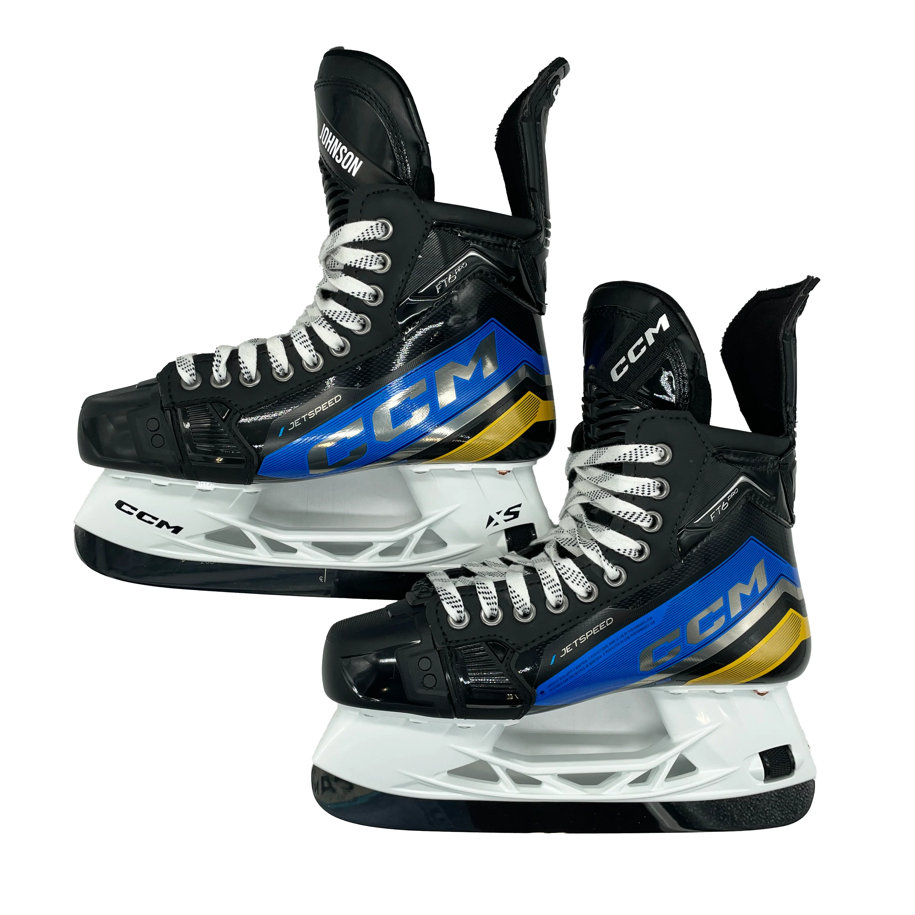 CCM Jetspeed FT6 Pro - Pro Stock Hockey Skates - Size 7W (Baby Blue/Yellow) - Image 6