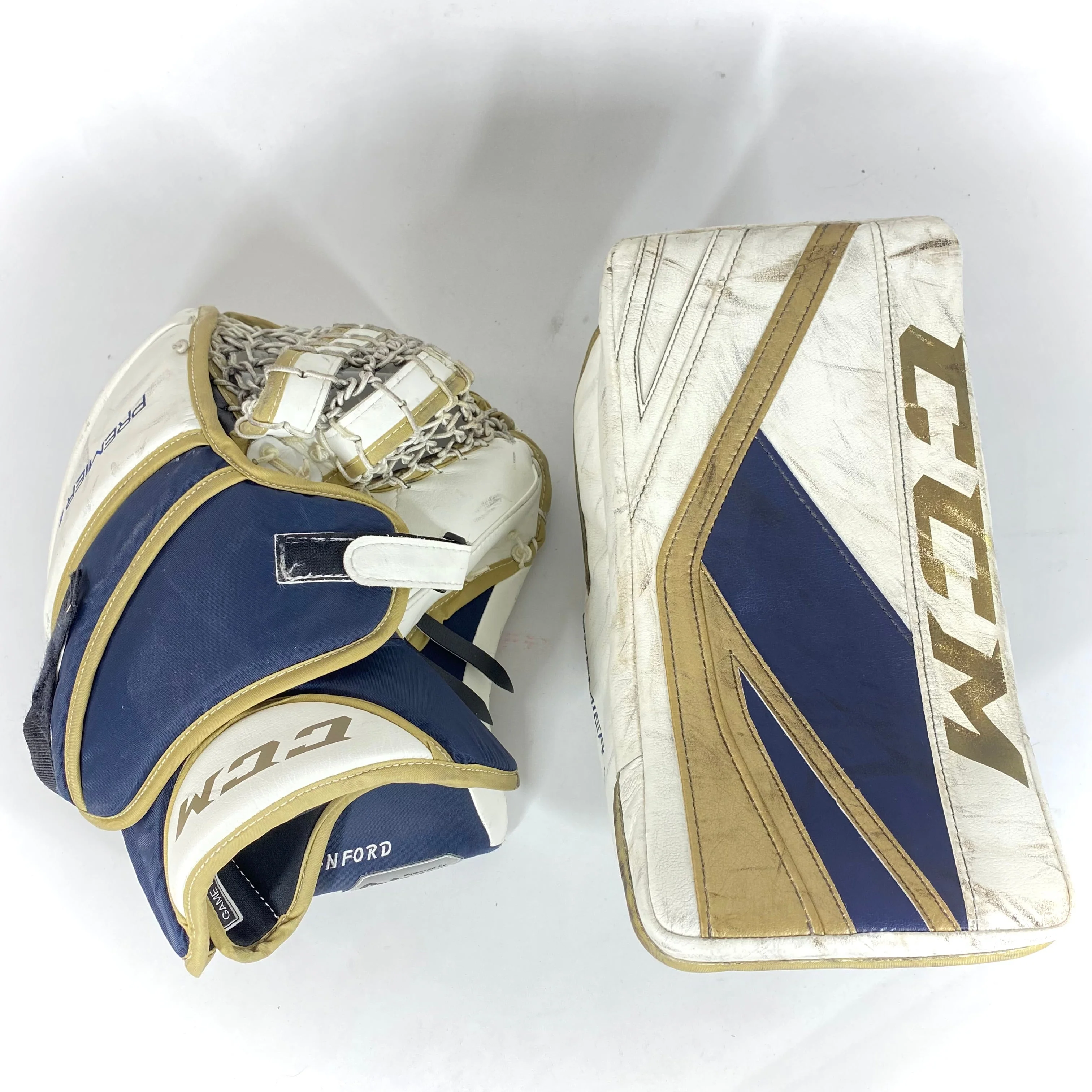 CCM Premier II - Used NCAA Pro Stock Full Goalie Set (White/Gold/Blue) - Image 6