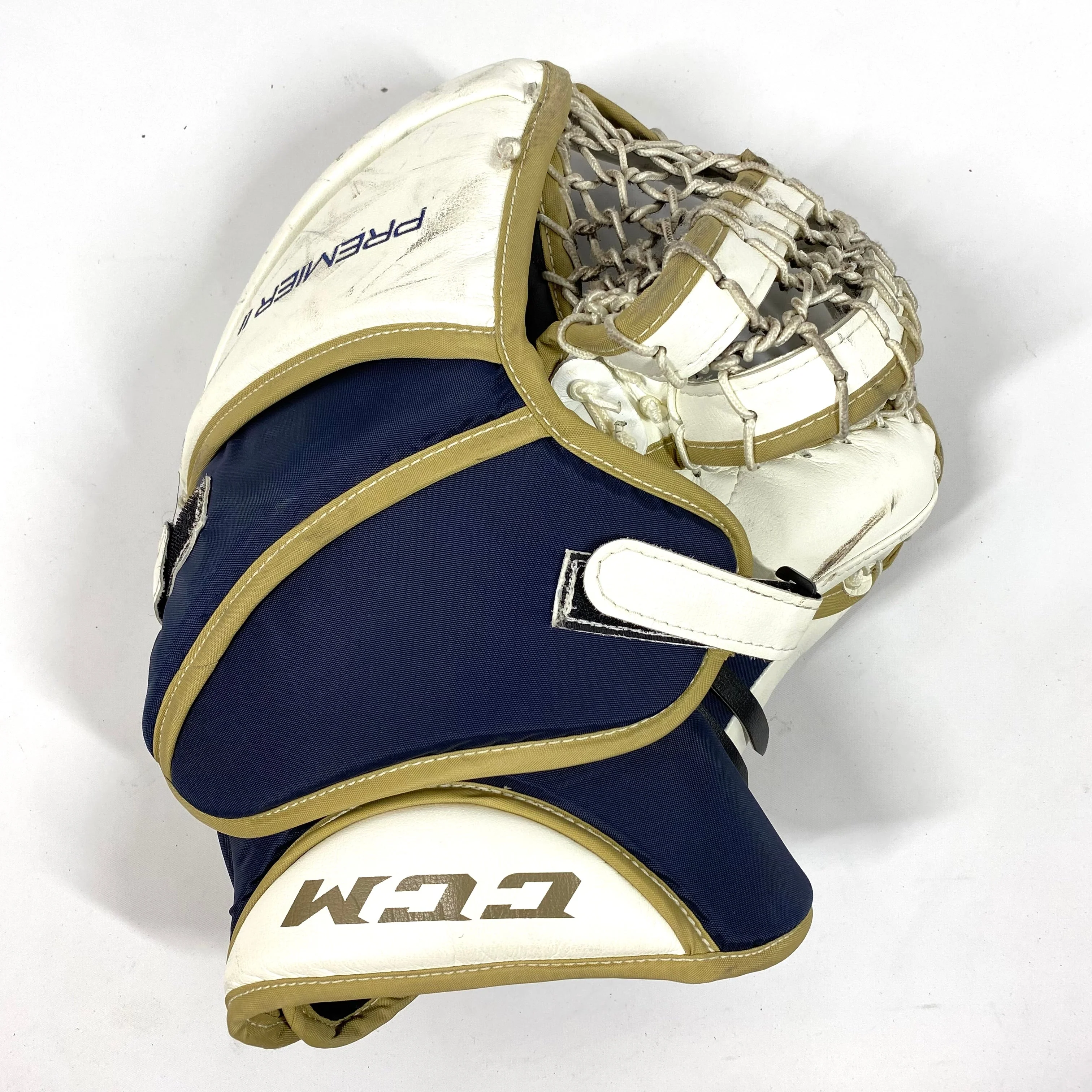 CCM Premier II - Used Pro Stock Goalie Glove (White/Gold/Navy) - Image 2