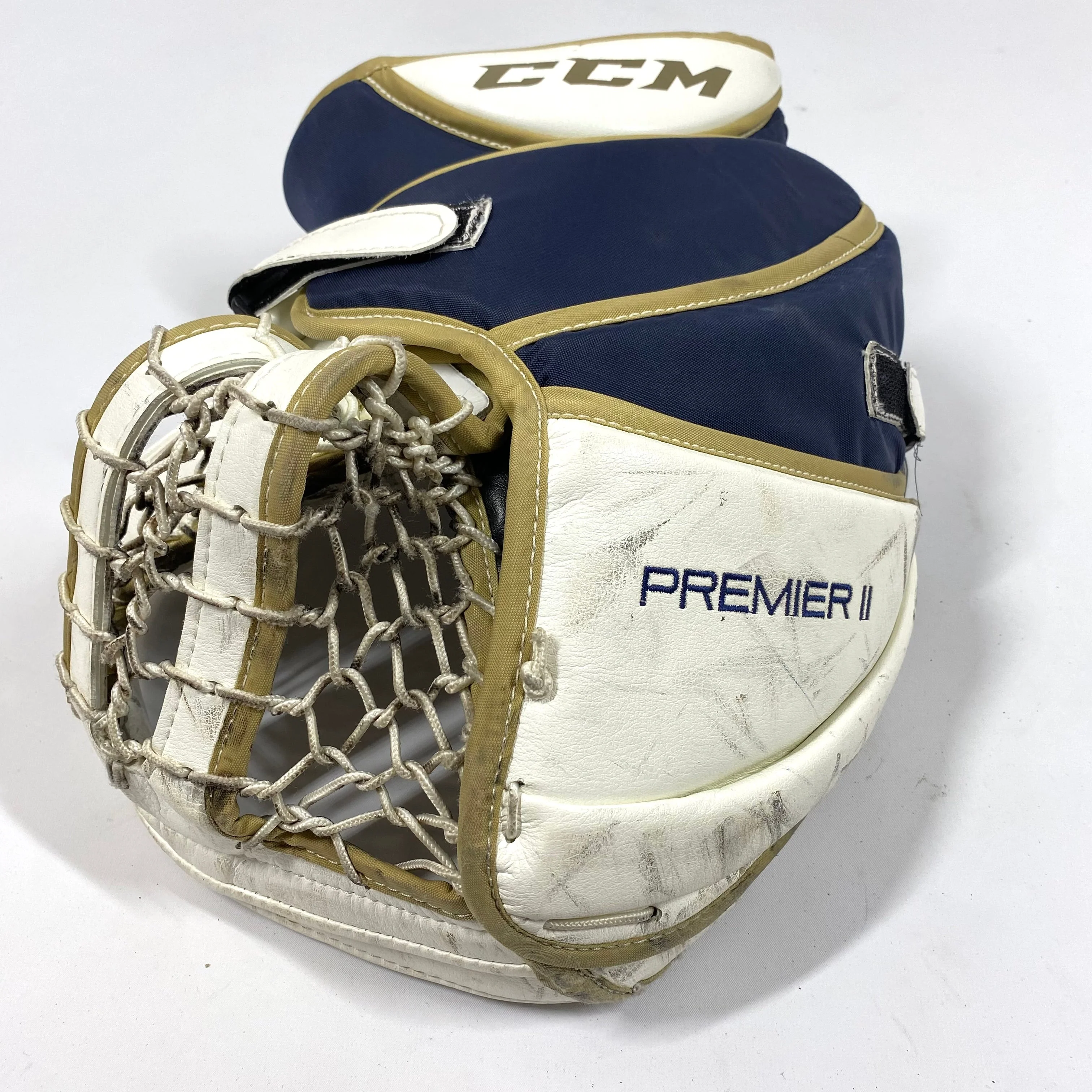 CCM Premier II - Used Pro Stock Goalie Glove (White/Gold/Navy) - Image 3