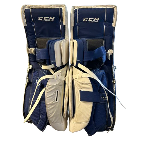 CCM Revolution 595 - Used Goalie Pads (White/Blue) - Image 3