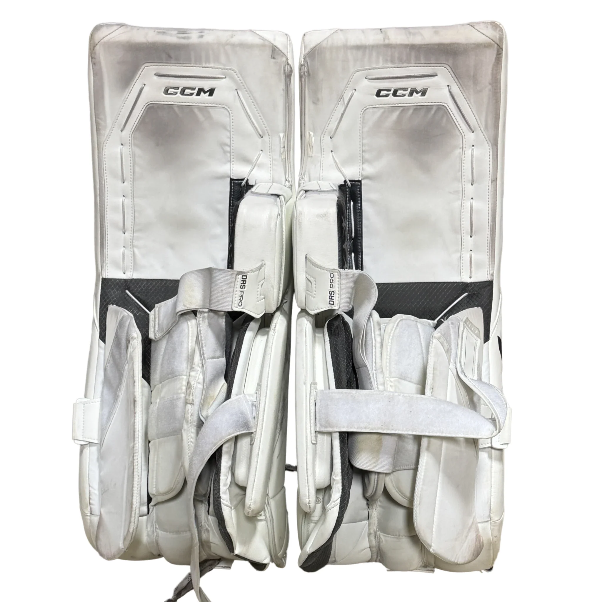 CCM XF Pro - Used AHL Pro Stock Goalie Pads (White/Navy) - Image 2