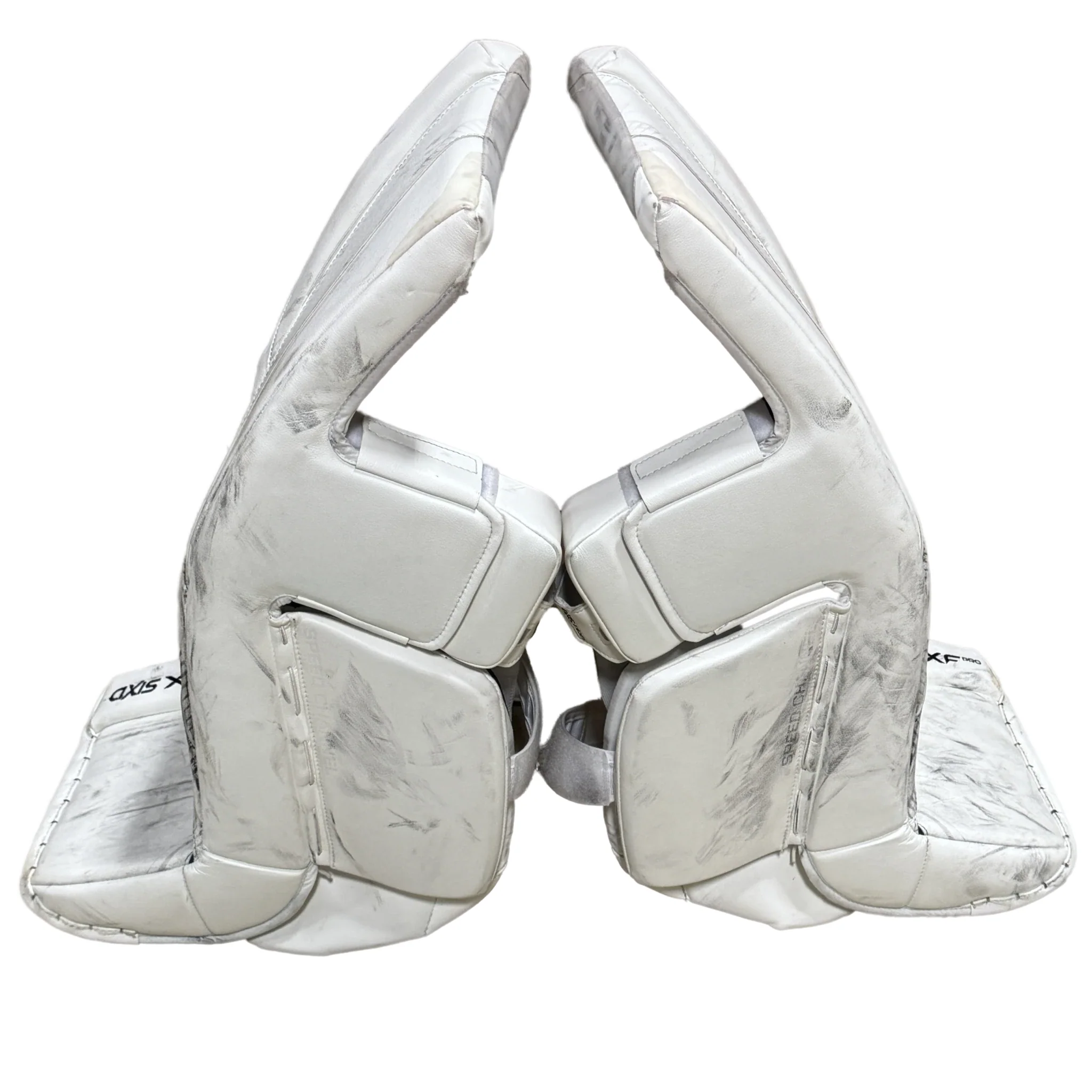 CCM XF Pro - Used AHL Pro Stock Goalie Pads (White/Navy) - Image 3
