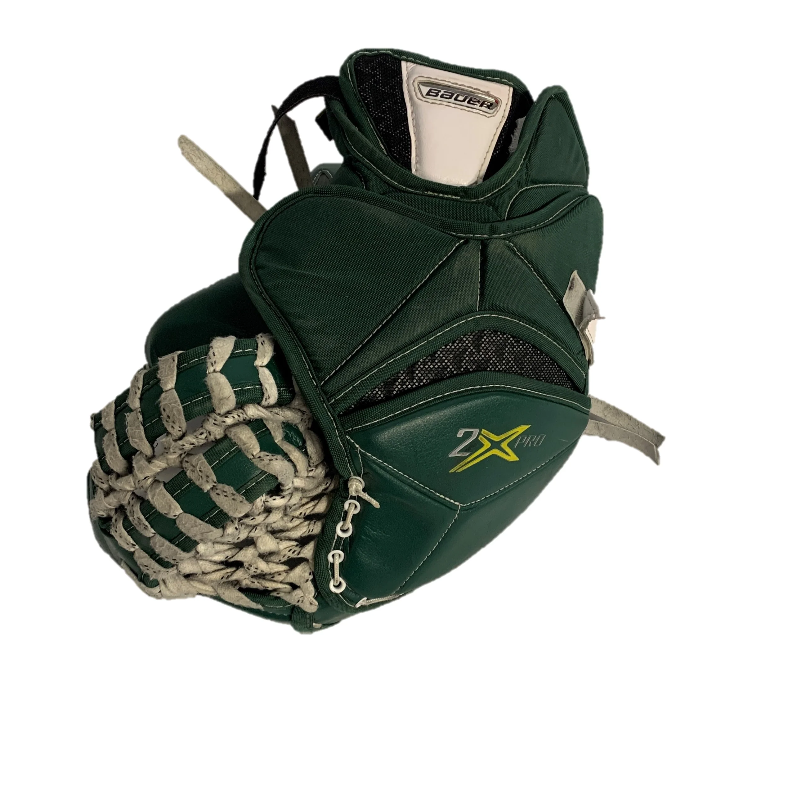 Bauer 2X Pro - Used Pro Stock Goalie Glove - (White/Green/Yellow) - Image 2