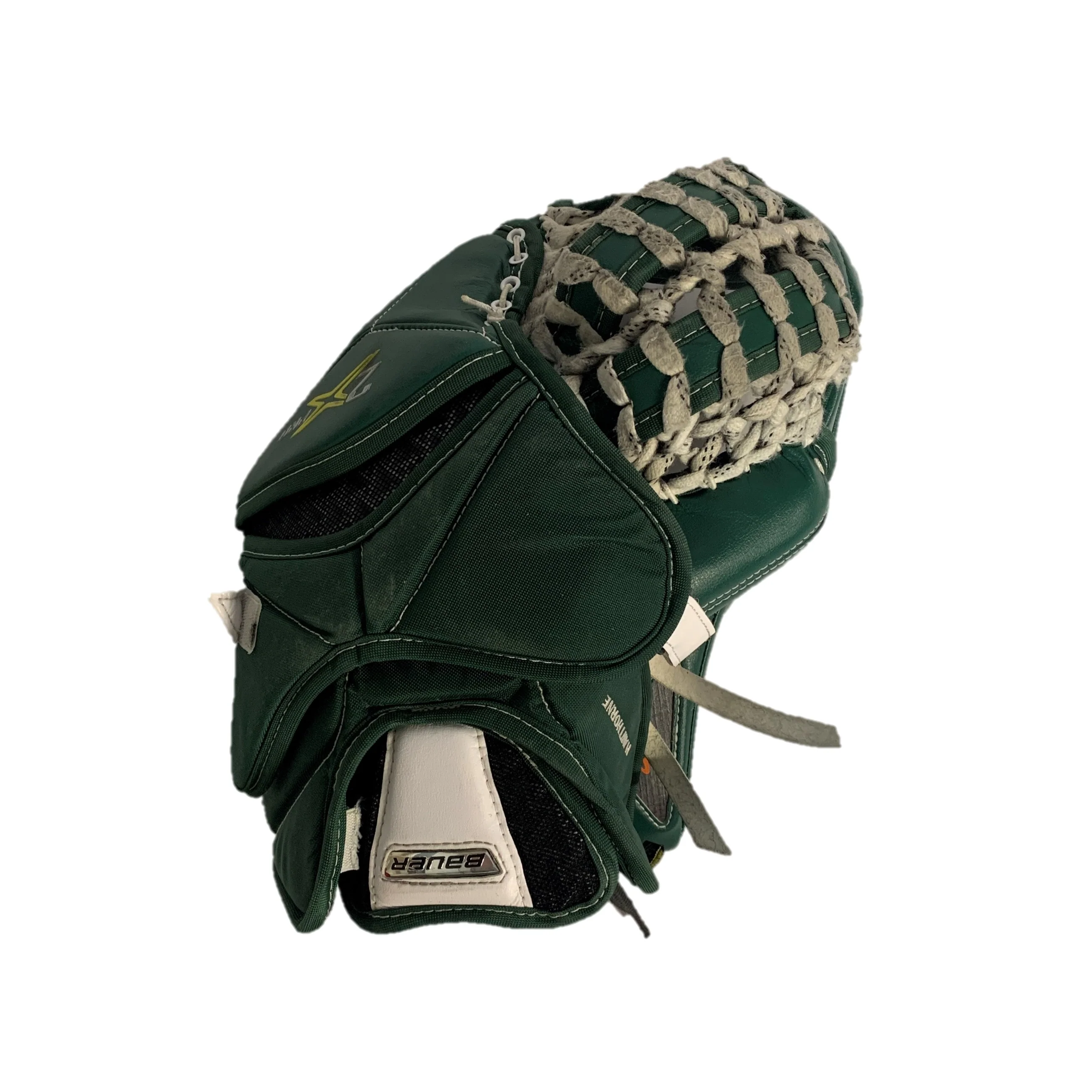 Bauer 2X Pro - Used Pro Stock Goalie Glove - (White/Green/Yellow) - Image 3