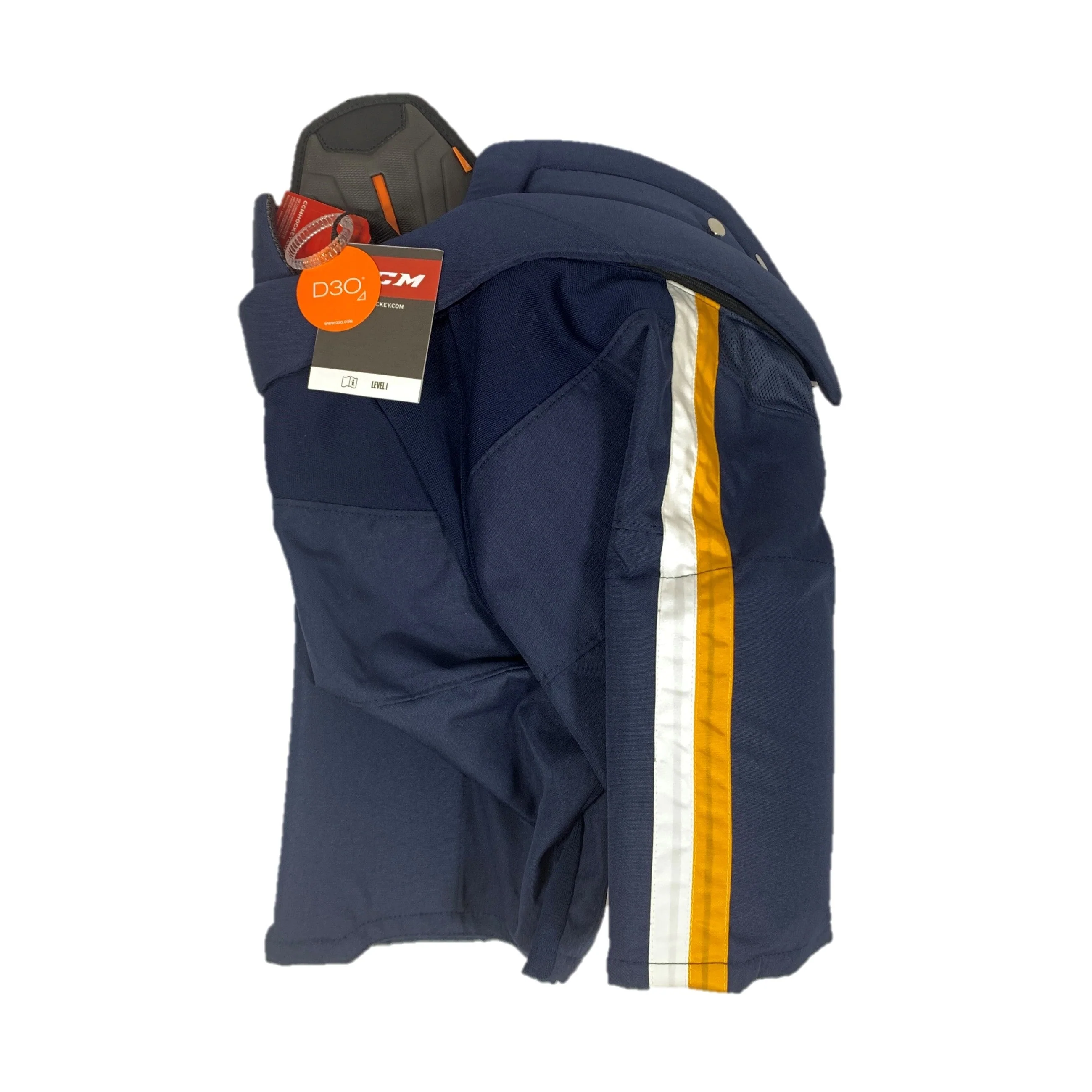 CCM HPTK OHL Pro Stock Hockey Pants - Navy/White/Yellow - Image 3