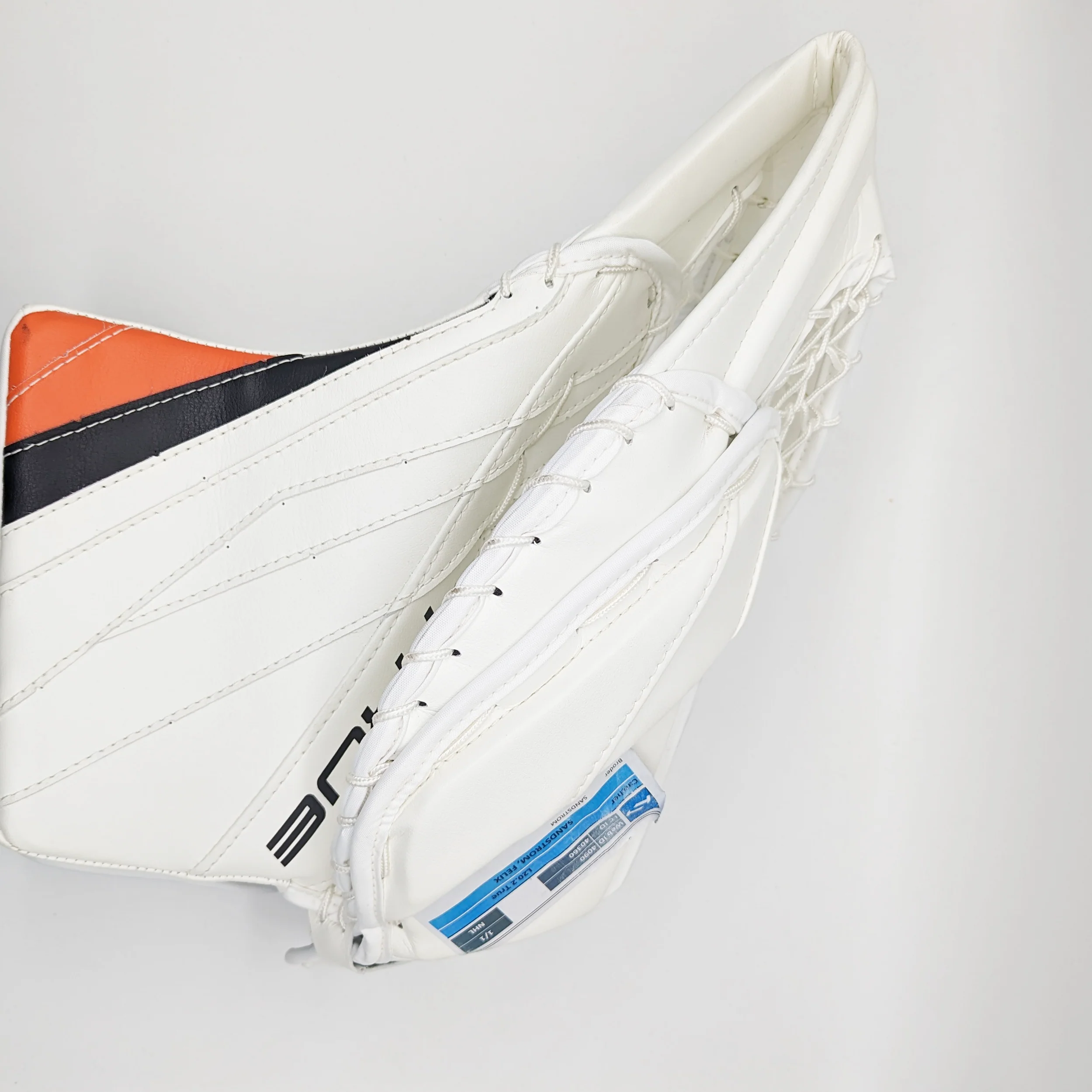 Felix Sandstrom - True L20.2 - NHL Pro Stock Goalie Glove (White/Orange) - Image 3