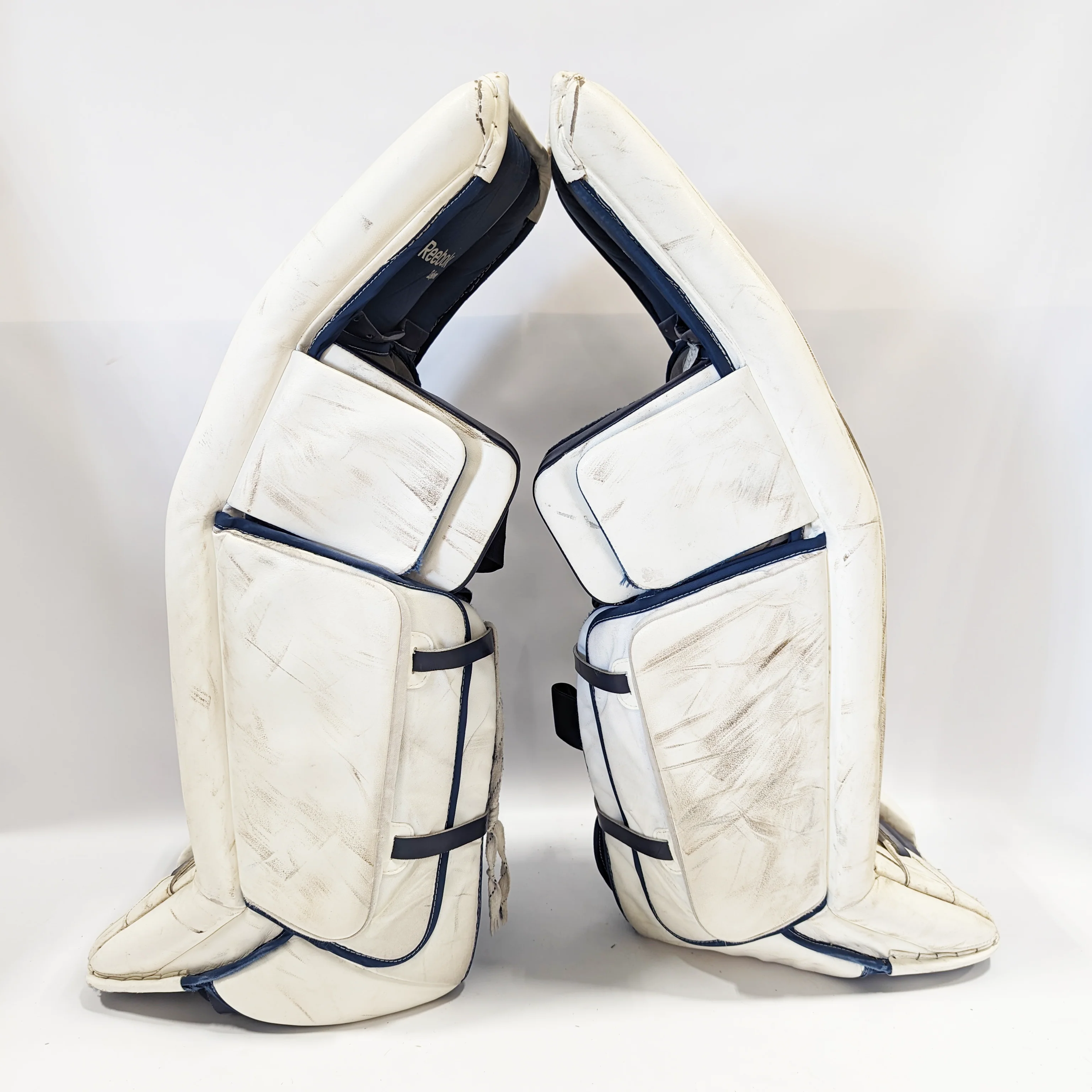 Reebok XLT- Used Pro Stock Goalie Pads (White/Gold) - Image 2