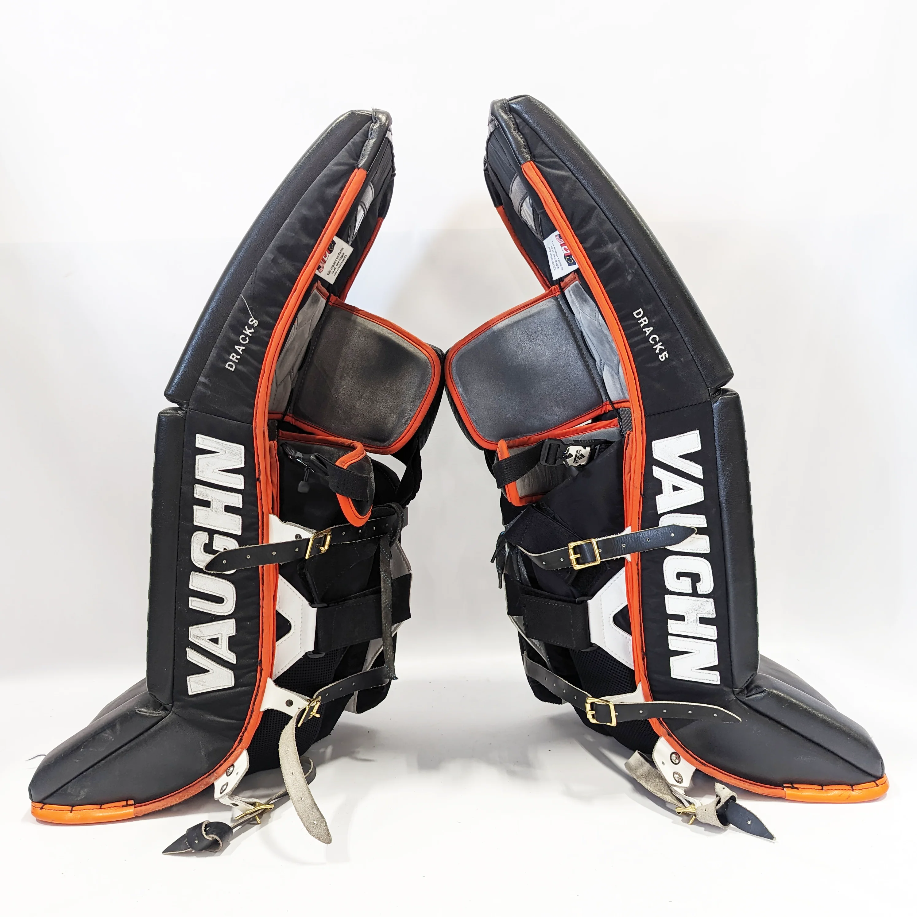 Vaughn Ventus SLR - Used NCCA Pro Stock Goalie Pads (Black/Orange/White) - Image 3
