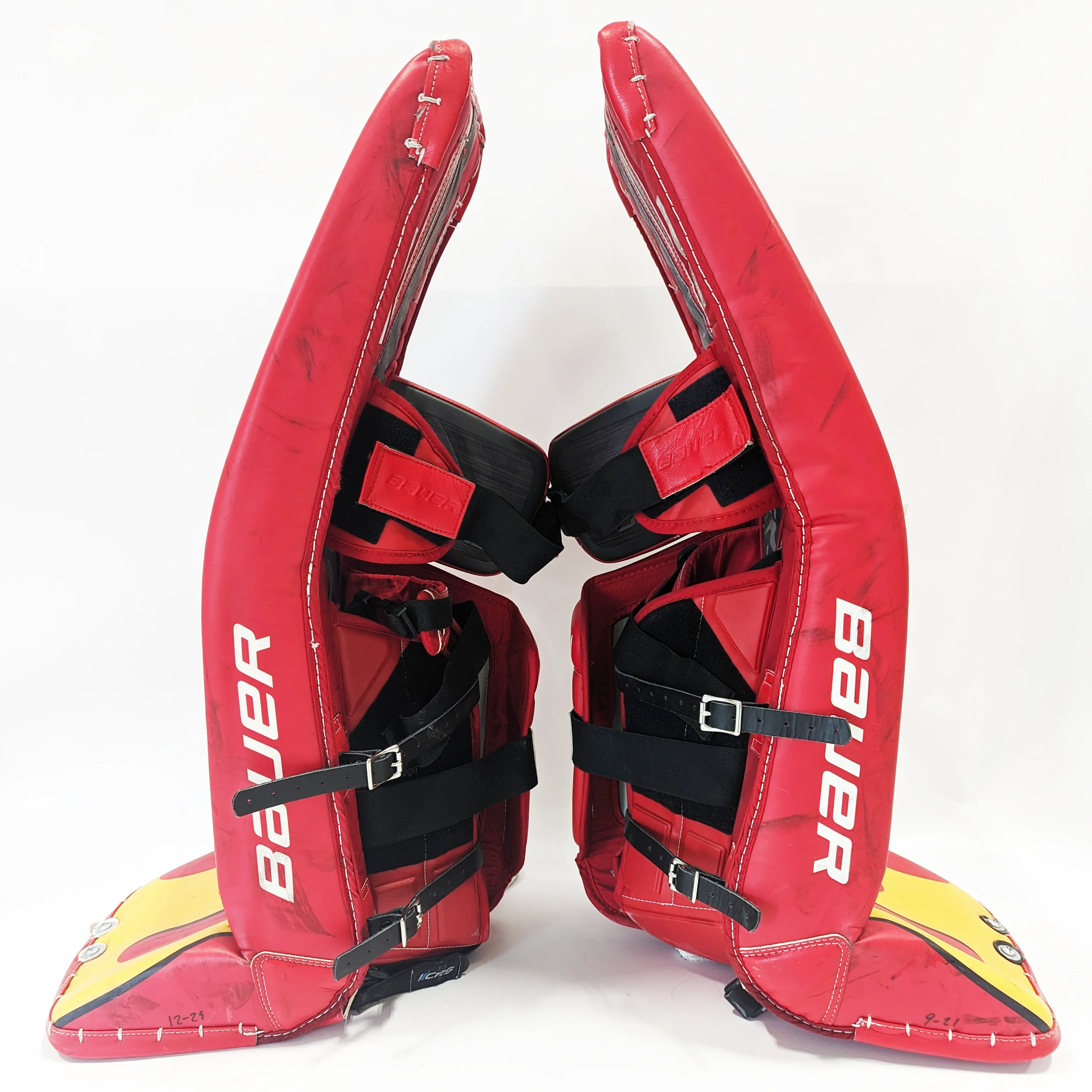 Bauer Supreme Ultrasonic- Used AHL Pro Stock Goalie Pads (Red/Yellow Flames) - Image 3