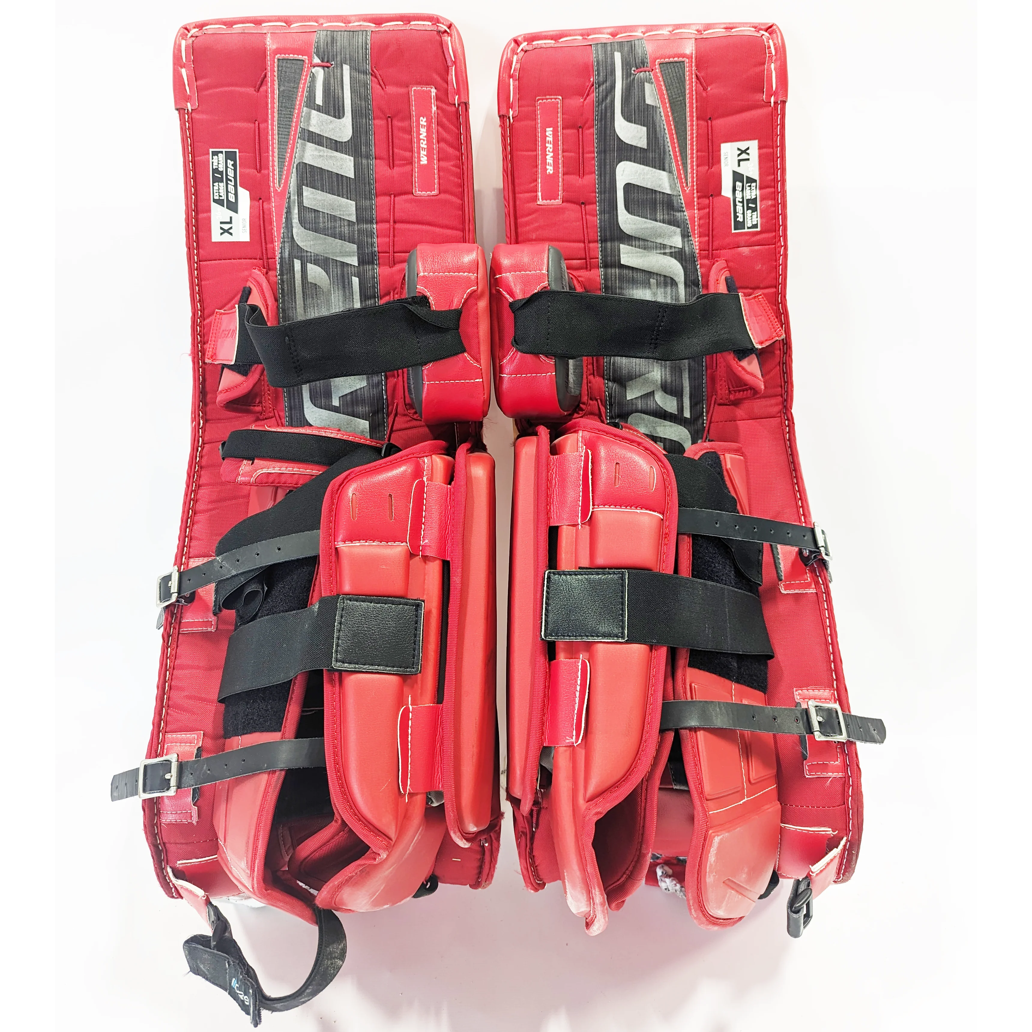Bauer Supreme Ultrasonic- Used AHL Pro Stock Goalie Pads (Red/Yellow Flames) - Image 4