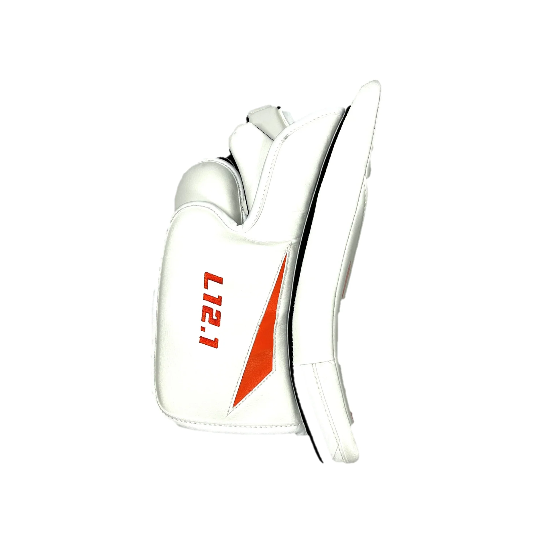 New True L12.1 - Carter Hart NHL Pro Stock Goalie Blocker (White/Orange) - Image 2
