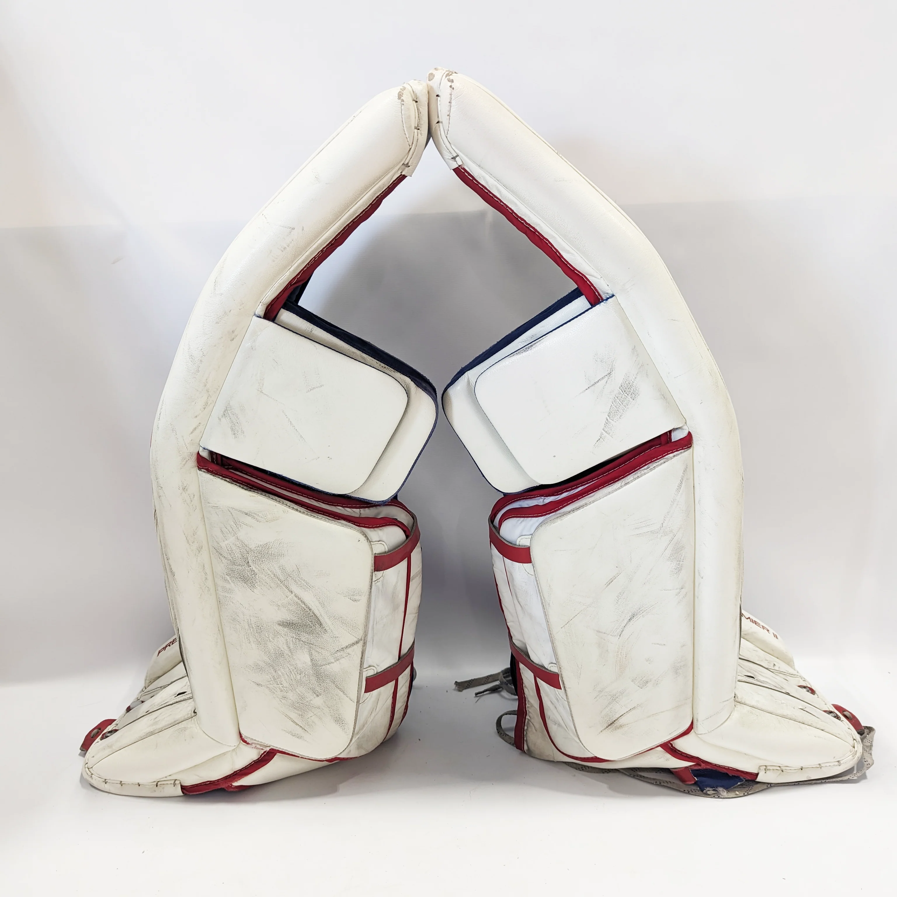 CCM Premier II - Used Pro Stock Goalie Pads (White/Red/Blue) - Image 2