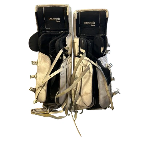 Reebok Premier Series III - Used Pro Stock Goalie Pads (White/Green/Yellow) - Image 2