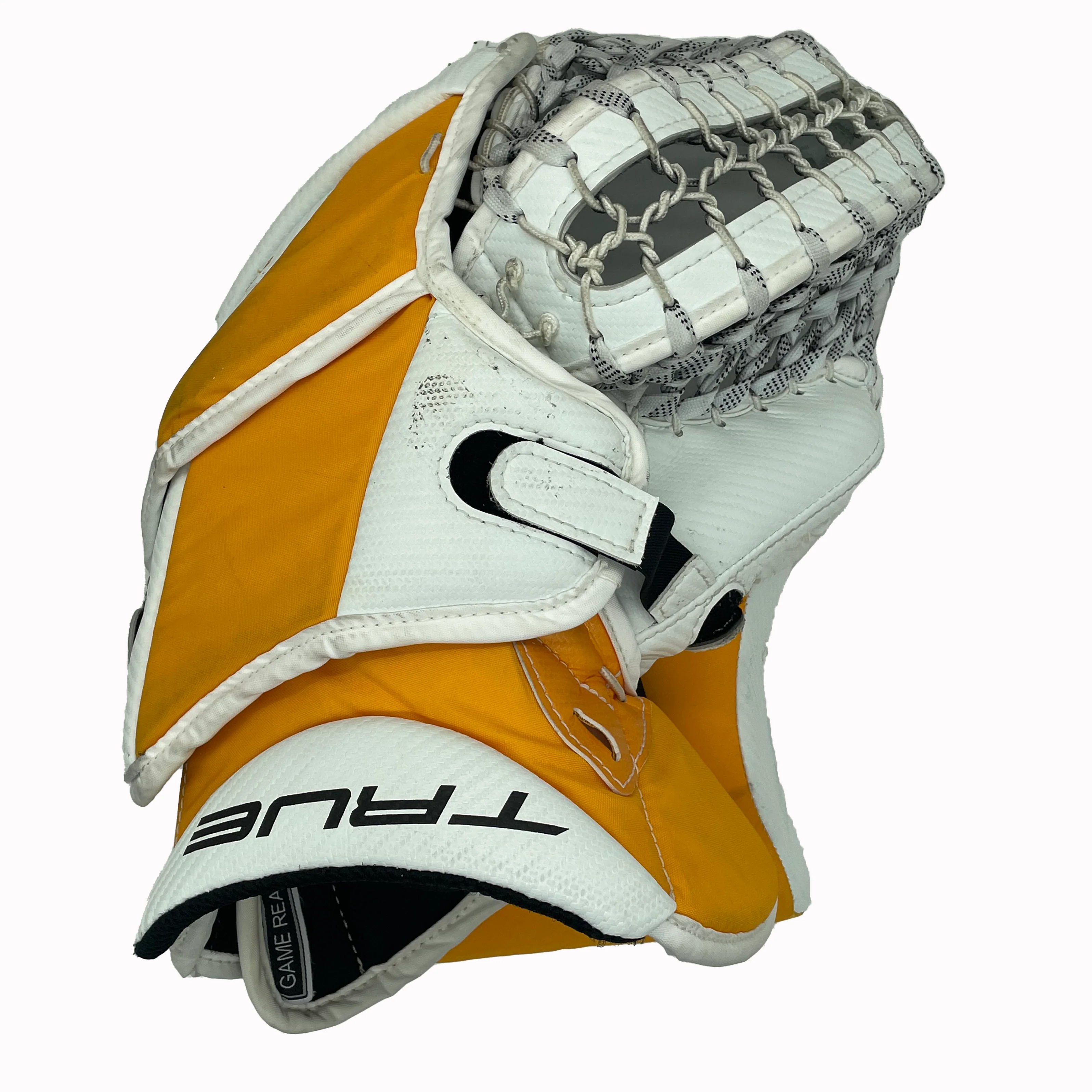 True Catalyst PX3 - Used Pro Stock Goalie Glove (White/Yellow/Black) - Image 2