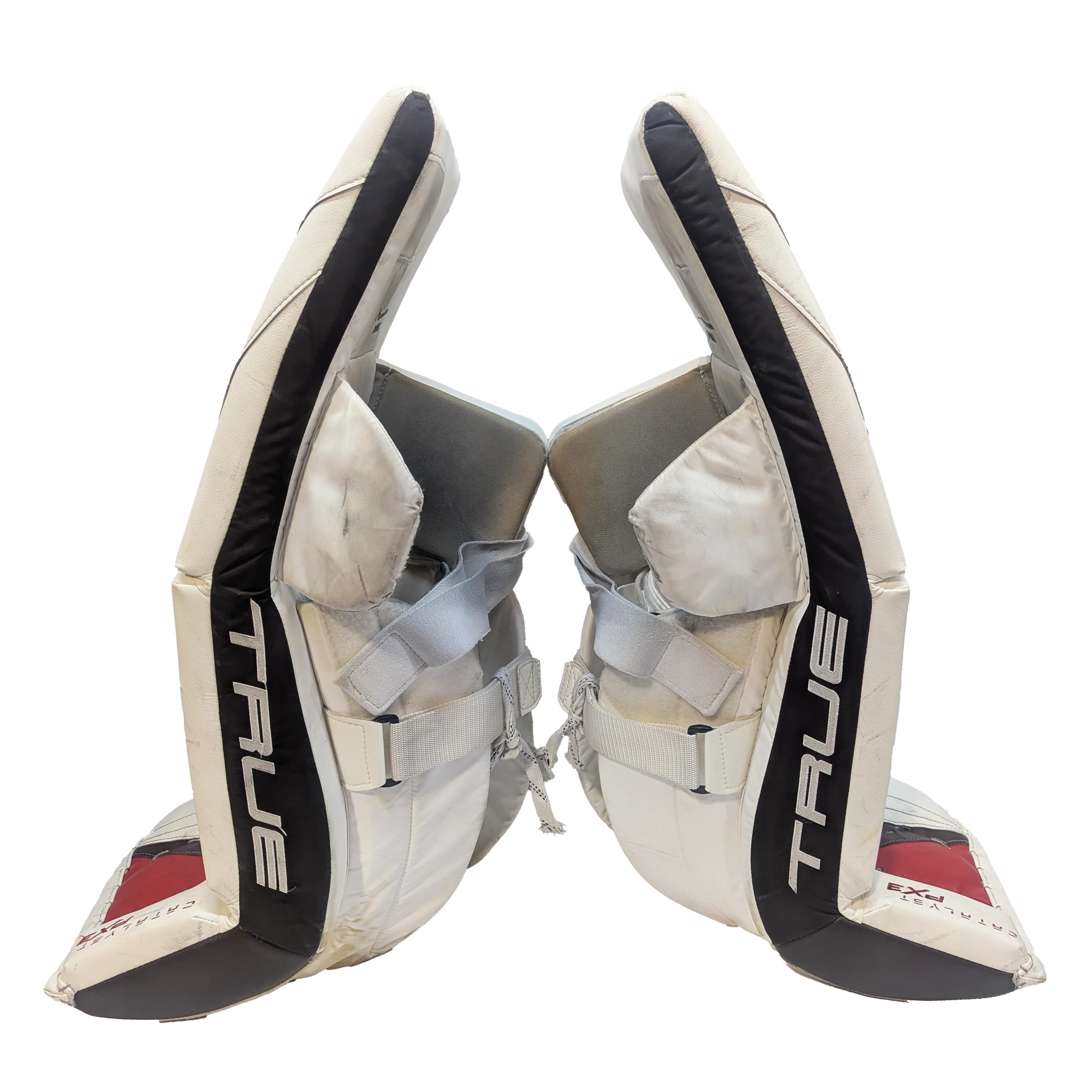 TRUE Catalyst PX3 - Used Pro Stock Goalie Pads (White/Red/Brown) - Image 2