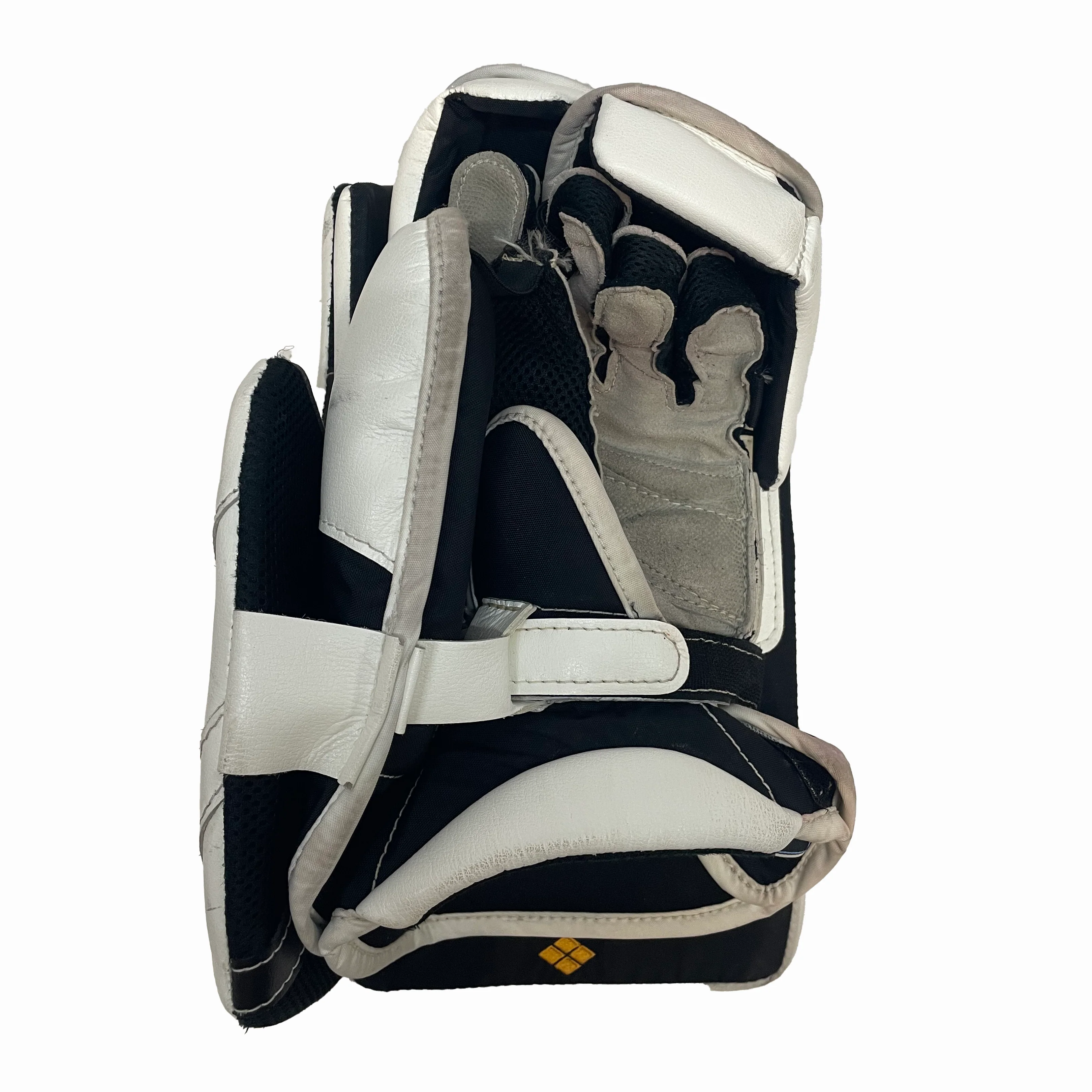 True HZRDUS PX4 - Used Full Right Pro Stock Goalie Blocker - Brandon Bussi (White/Black/Yellow) - Image 3