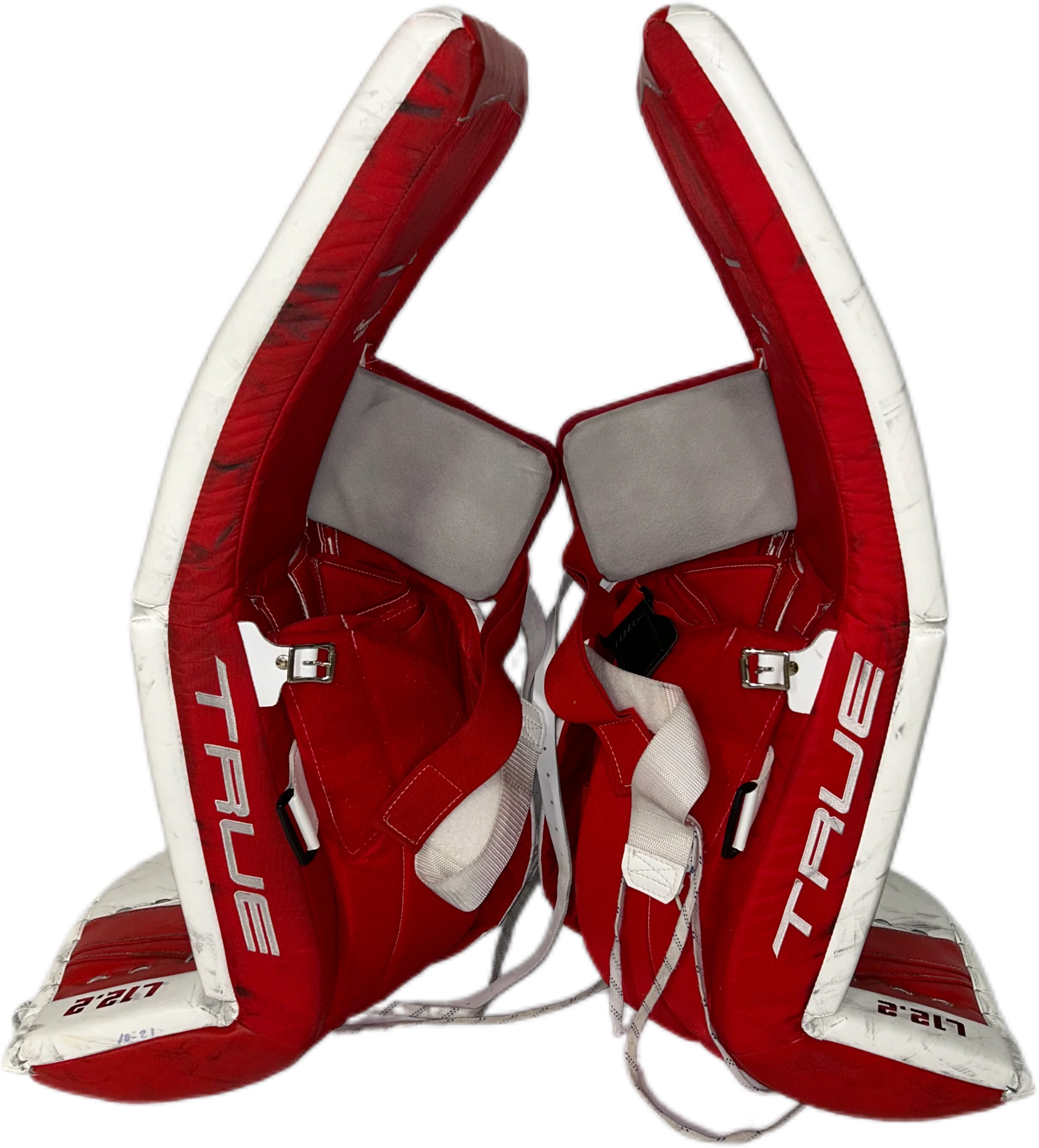 TRUE L12.2 - Used Pro Stock Goalie Pads (White/Red) - Image 4