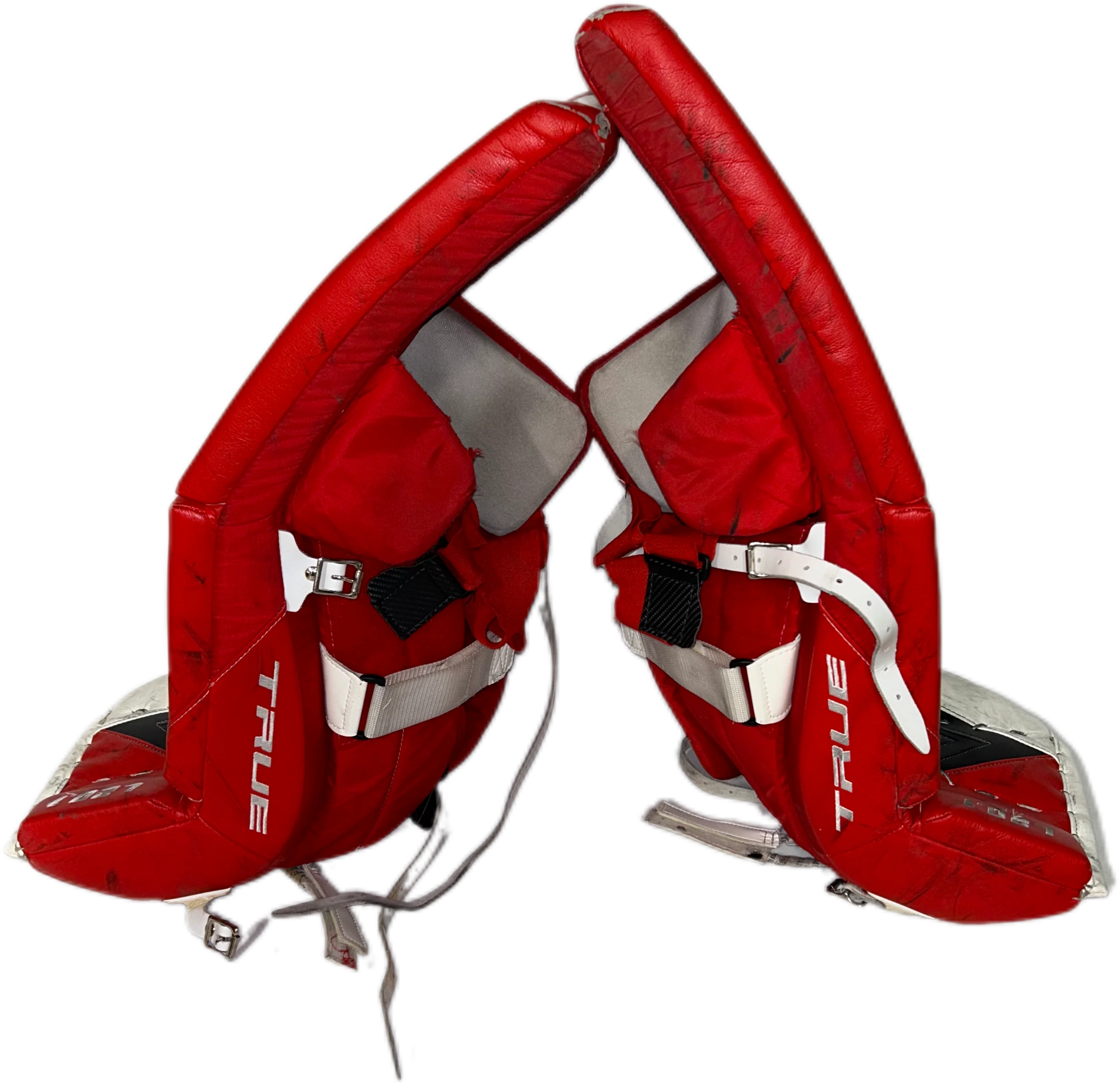 TRUE L20.1 - Used Pro Stock Goalie Pads (Red/White/Black) - Image 4
