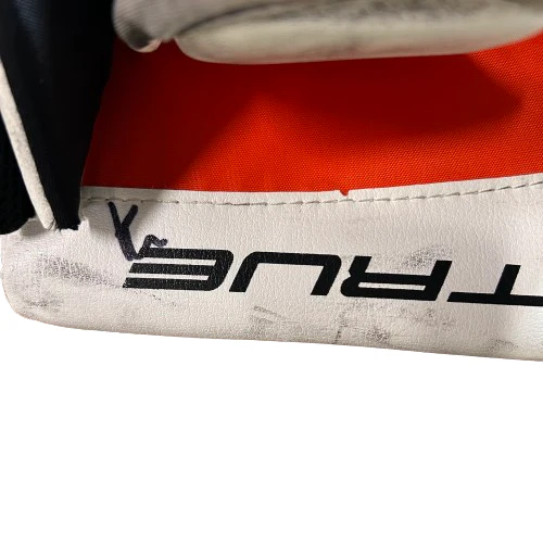 True L20.2 - Used Pro Stock Goalie Blocker (White/Orange/Black) - Image 4