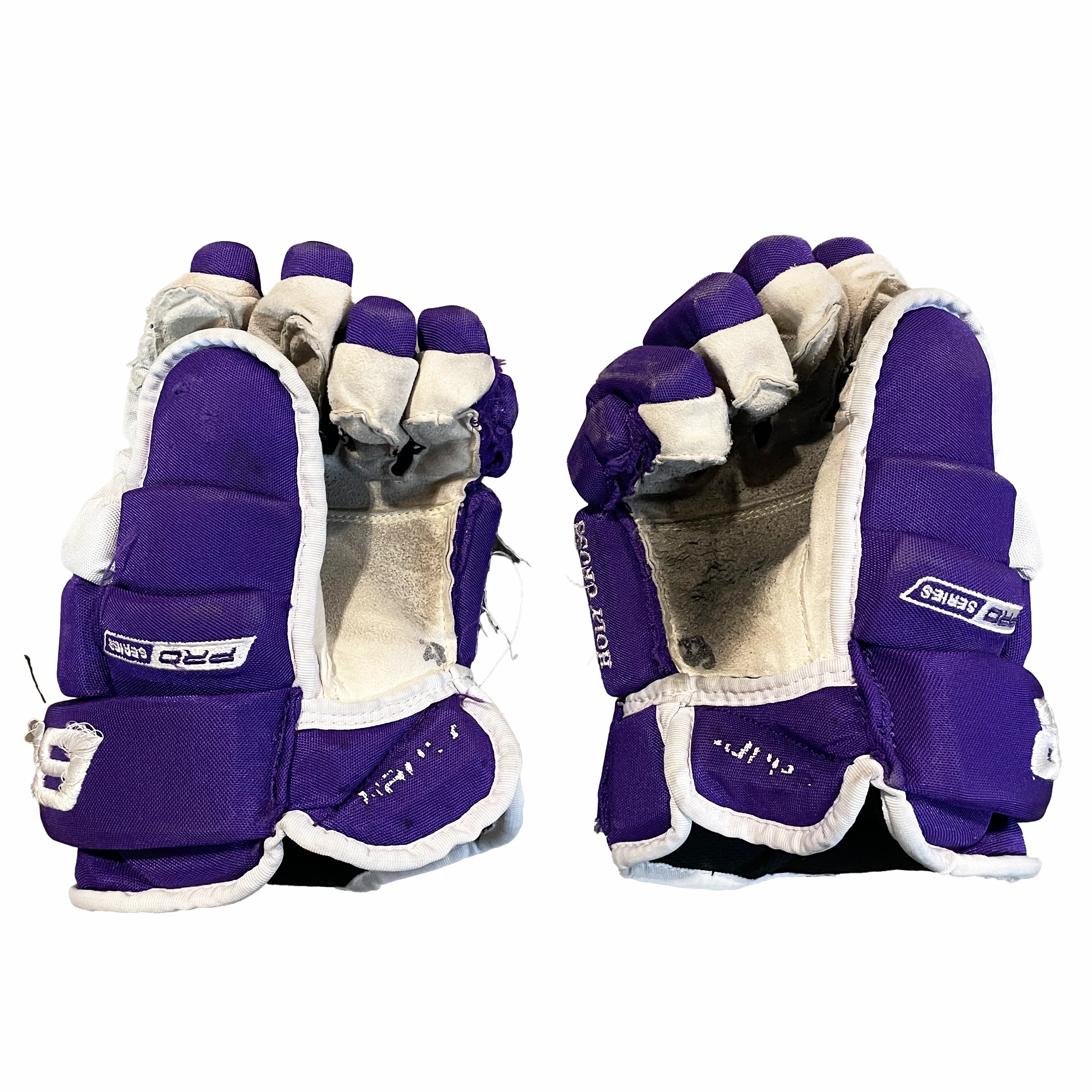 Used - Bauer Pro Series - NCAA Pro Stock Hockey Gloves - Intermediate (Purple/White) - Image 2