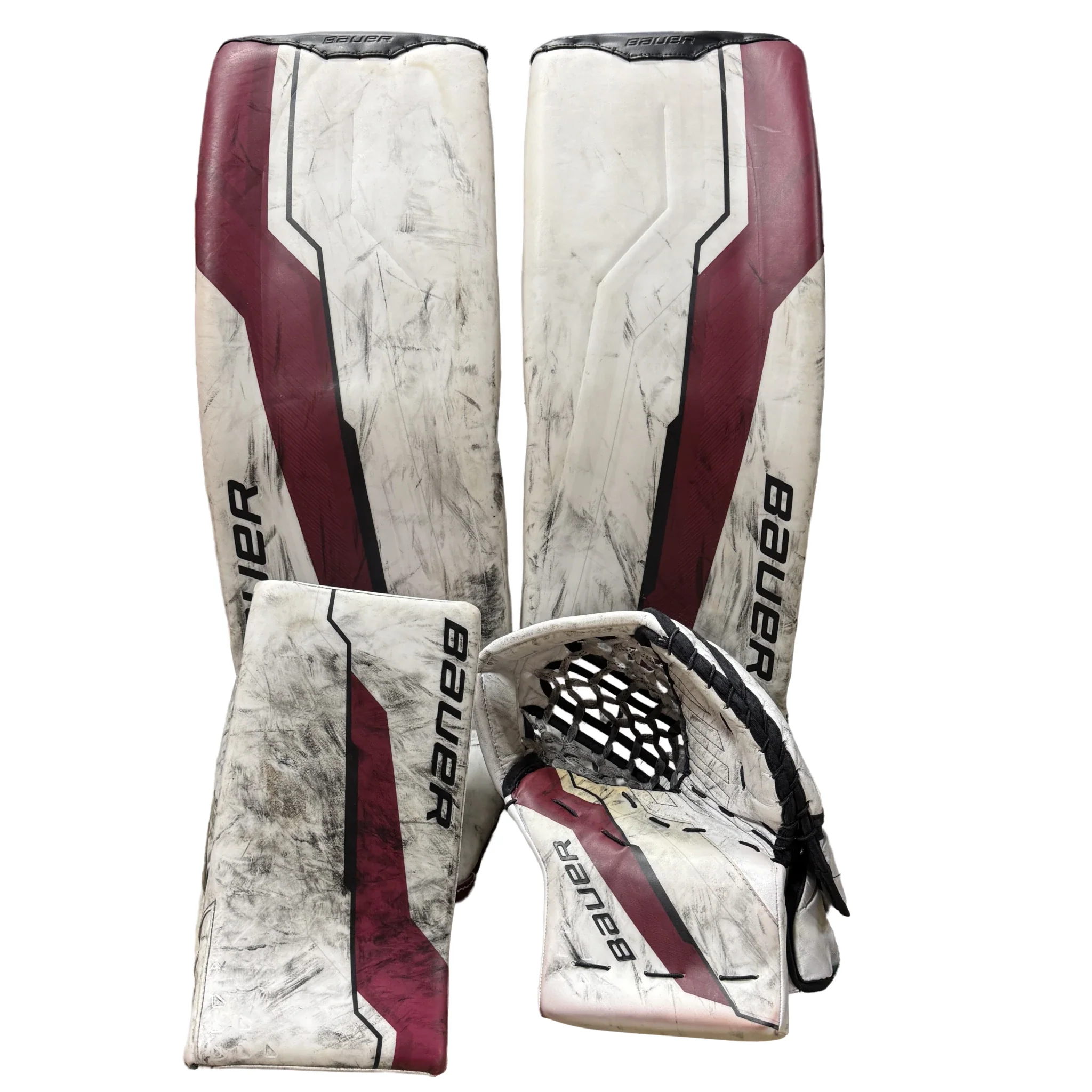 Used - Bauer Supreme Shadow Pro Stock Goalie Full Set (White/Burgundy/Black)