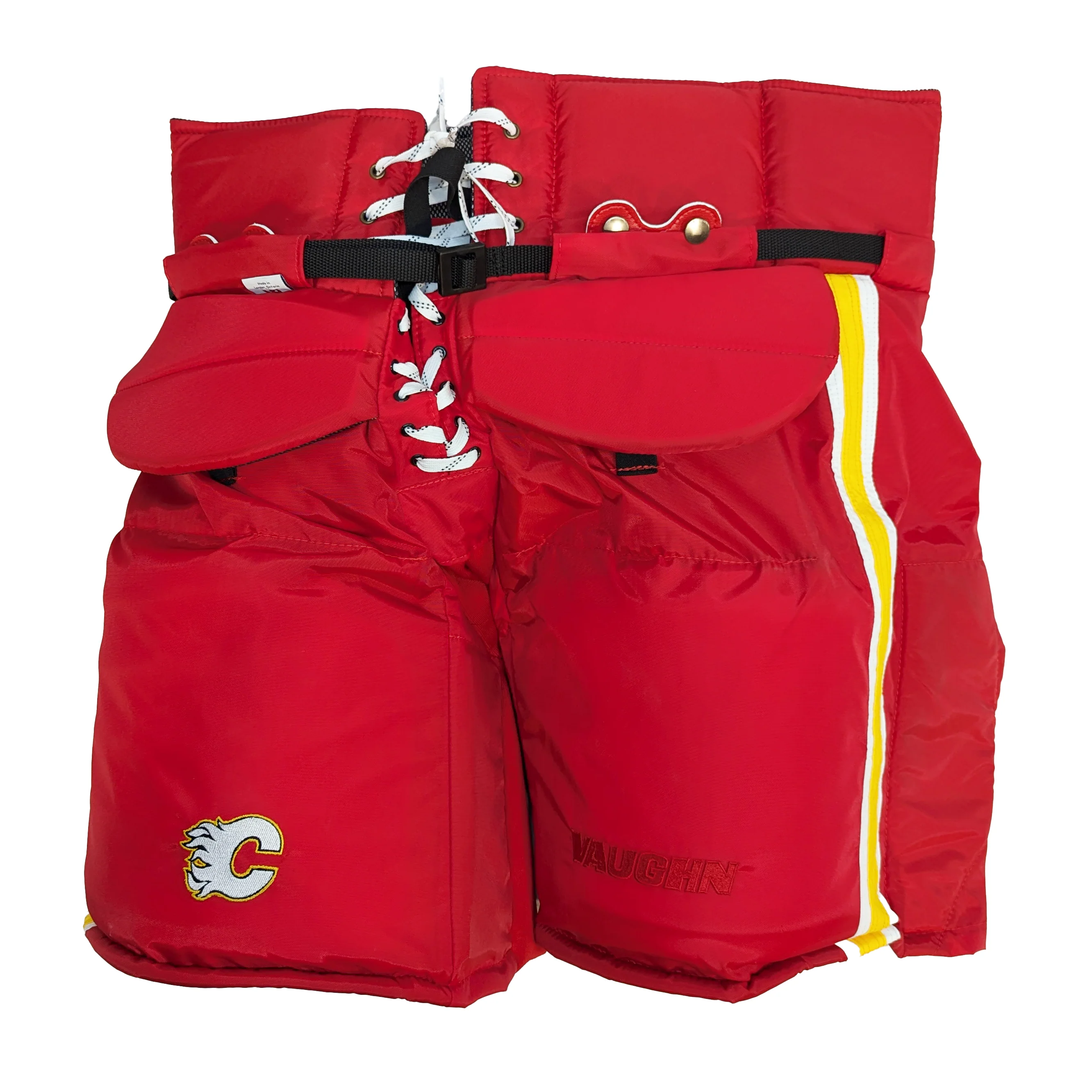 Vaughn Pro Custom - NHL Pro Stock Goalie Pants - Calgary Flames (Red/Yellow/White)