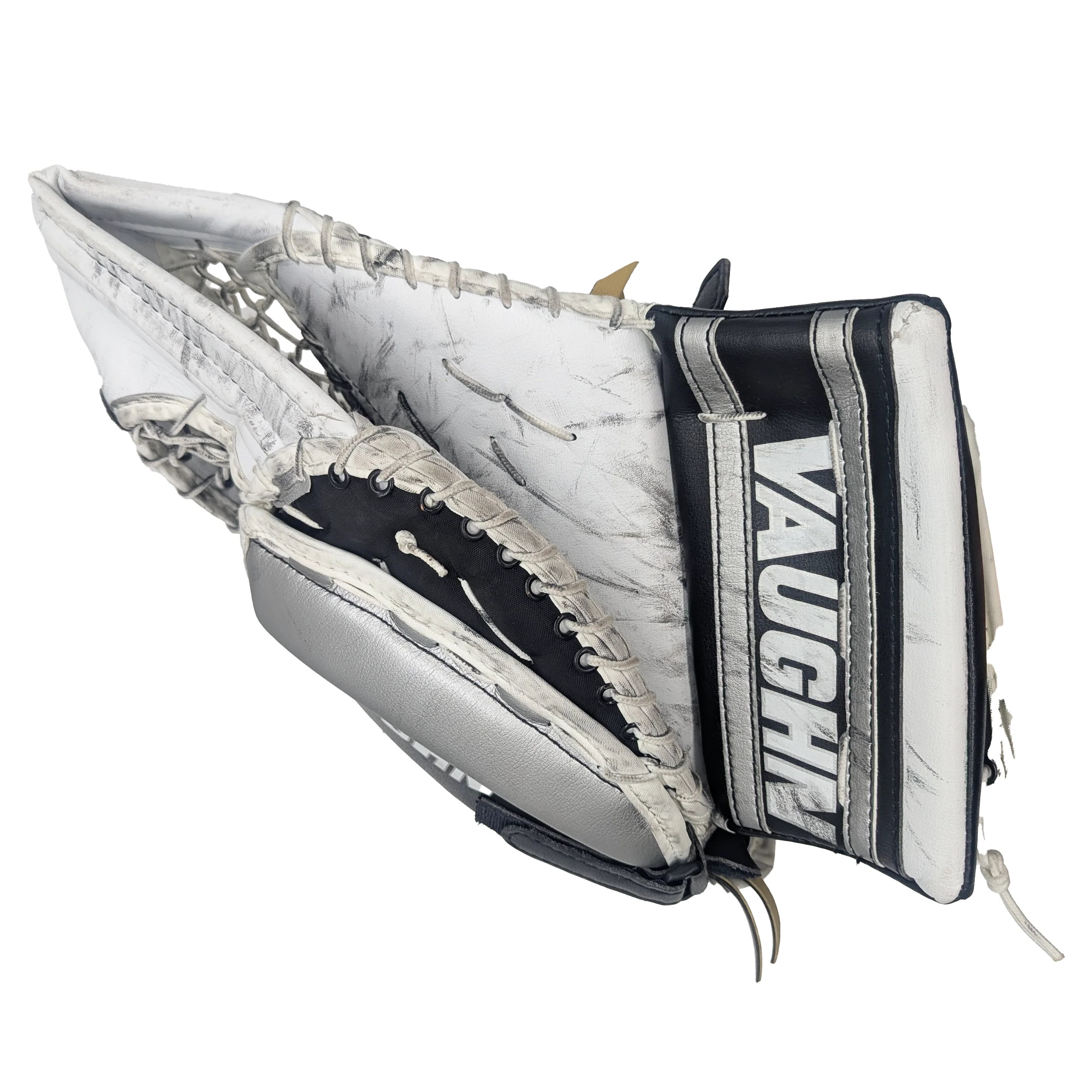 Vaughn V6 2000 Pro - Used Pro Stock Goalie Glove Full Right (White/Black) - Image 3