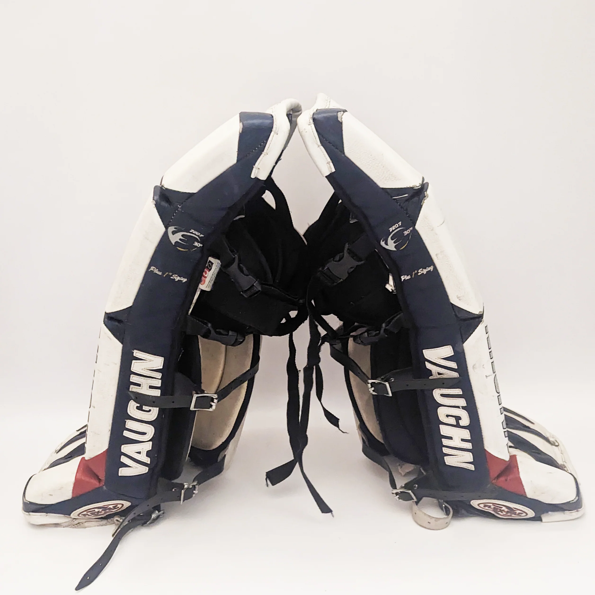 Vaughn Velocity - Used Junior Goalie Pads (White/Red/Blue) - Image 3