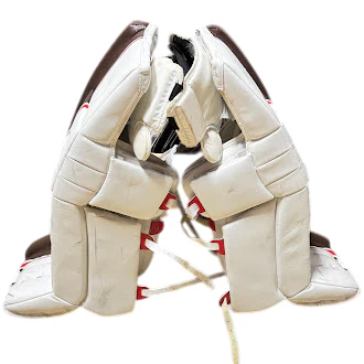 Vaughn Velocity V7 - Used Pro Stock Goalie Pads (White/Brown/Red) - Image 2