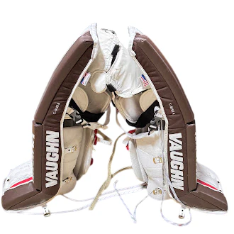 Vaughn Velocity V7 - Used Pro Stock Goalie Pads (White/Brown/Red) - Image 3